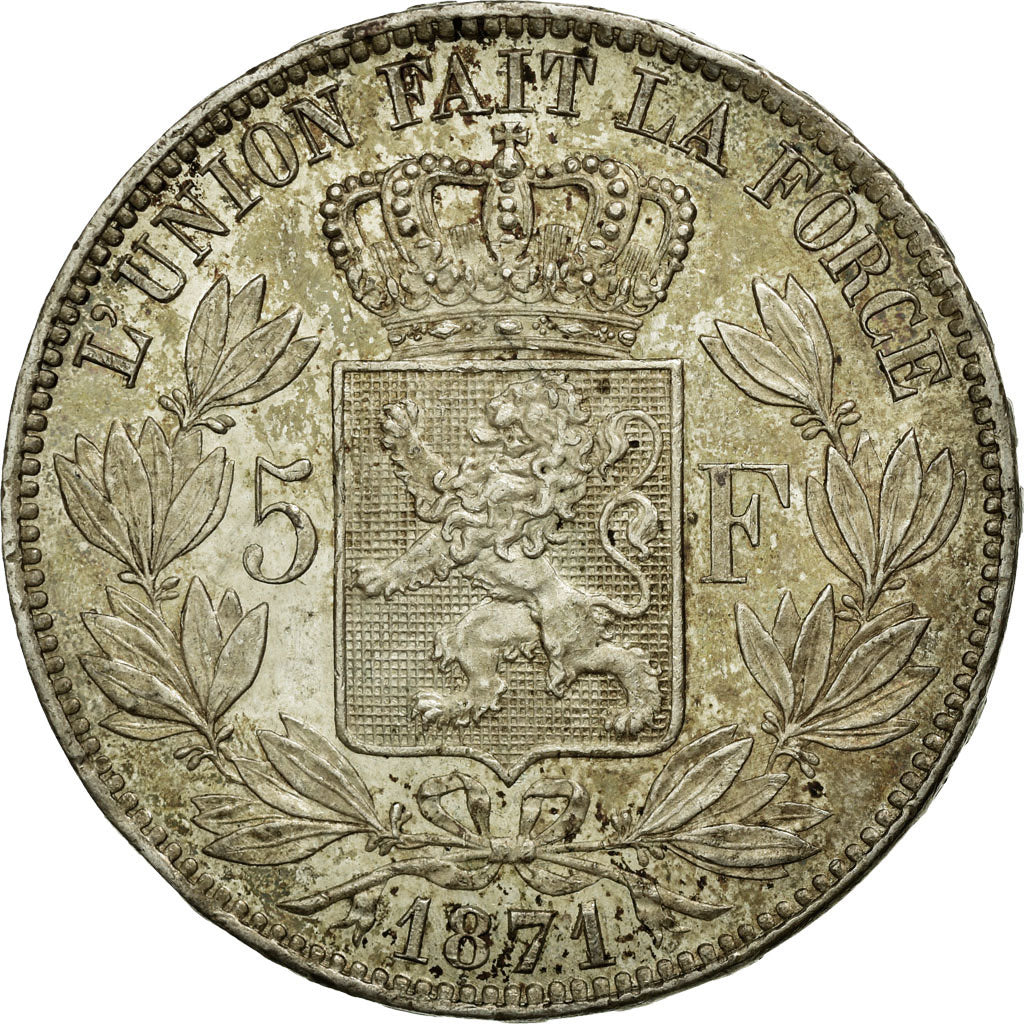 Coin, Belgium, Leopold II, 5 Francs, 5 Frank, 1871, AU(55-58), Silver, KM:24