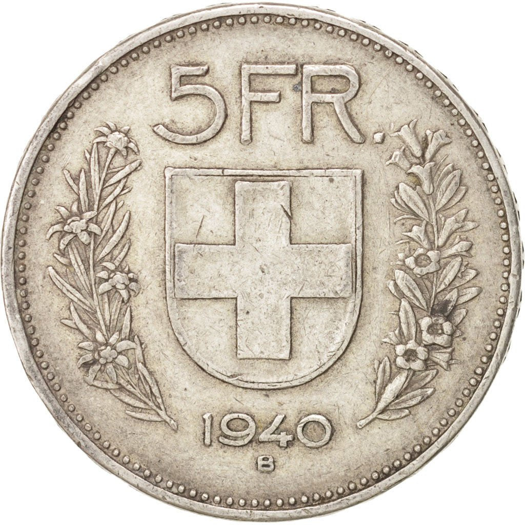 Switzerland, 5 Francs, 1940, Bern, KM:40, EF(40-45), Silver, 31.45