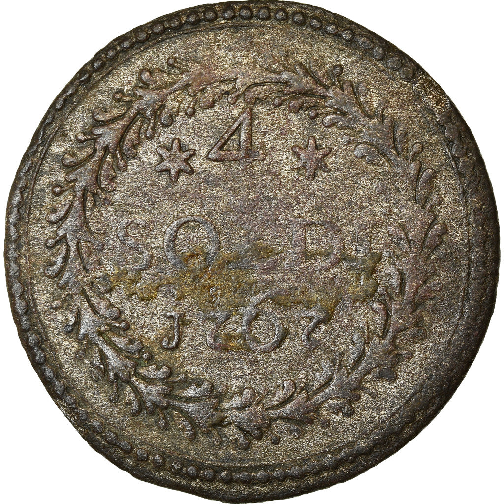 Moneta, STATI ITALIANI, CORSICA, General Pasquale Paoli, 4 Soldi, 1767, Murato