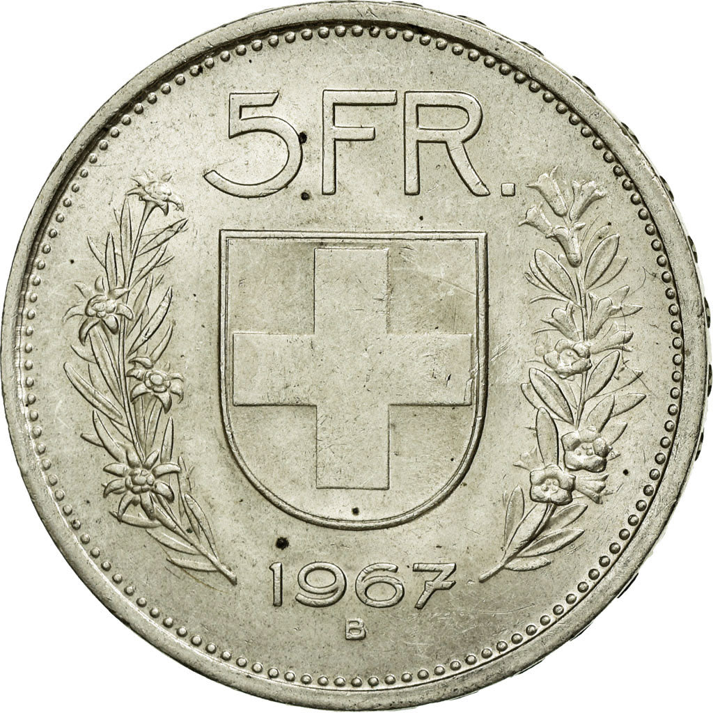 Coin, Switzerland, 5 Francs, 1967, Bern, AU(55-58), Silver, KM:40