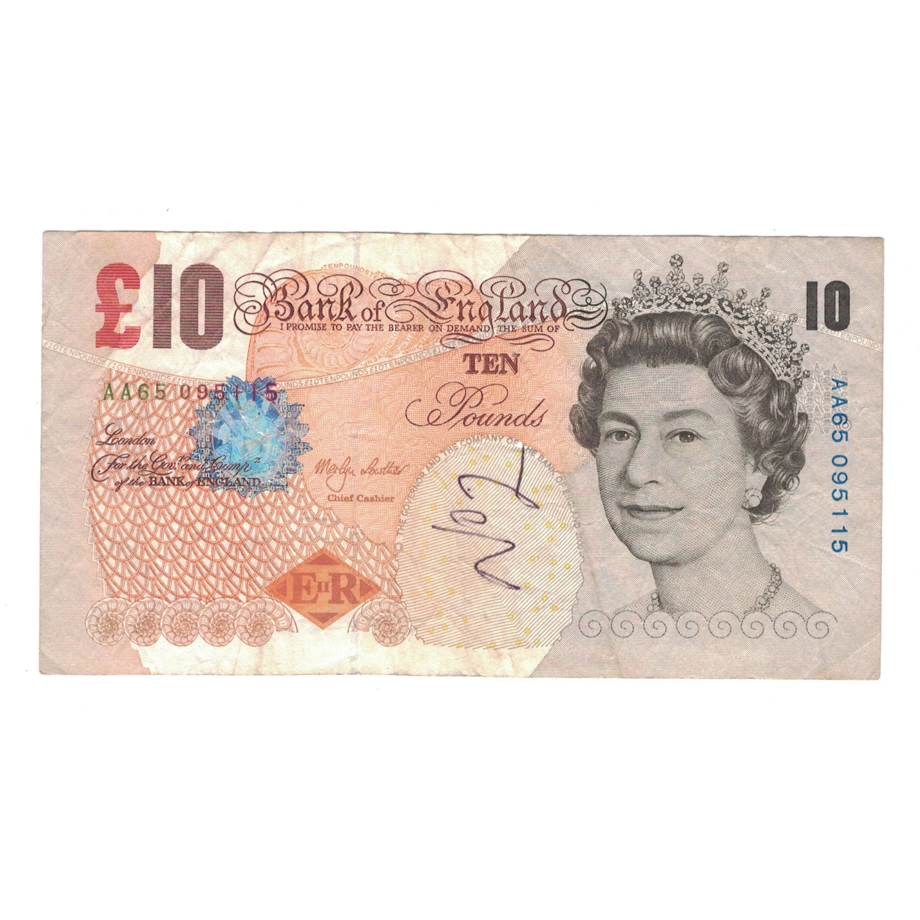 Banknote, Great Britain, 10 Pounds, KM:389b, VF(20-25)