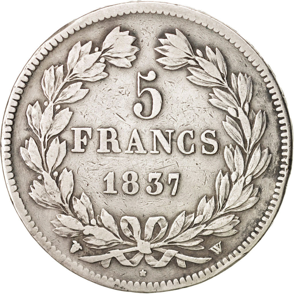 FRANCE, Louis-Philippe, 5 Francs, 1837, Lille, KM:749.13, VF(20-25), Silver