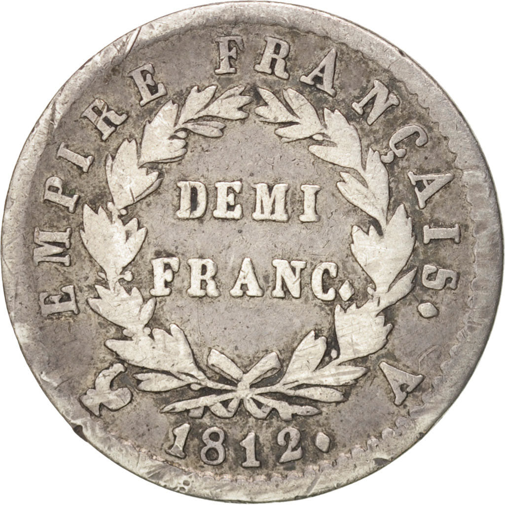 FRANCE, Napoléon I, 1/2 Franc 1812 A, Paris, KM:691.1, VF(30-35), Silver