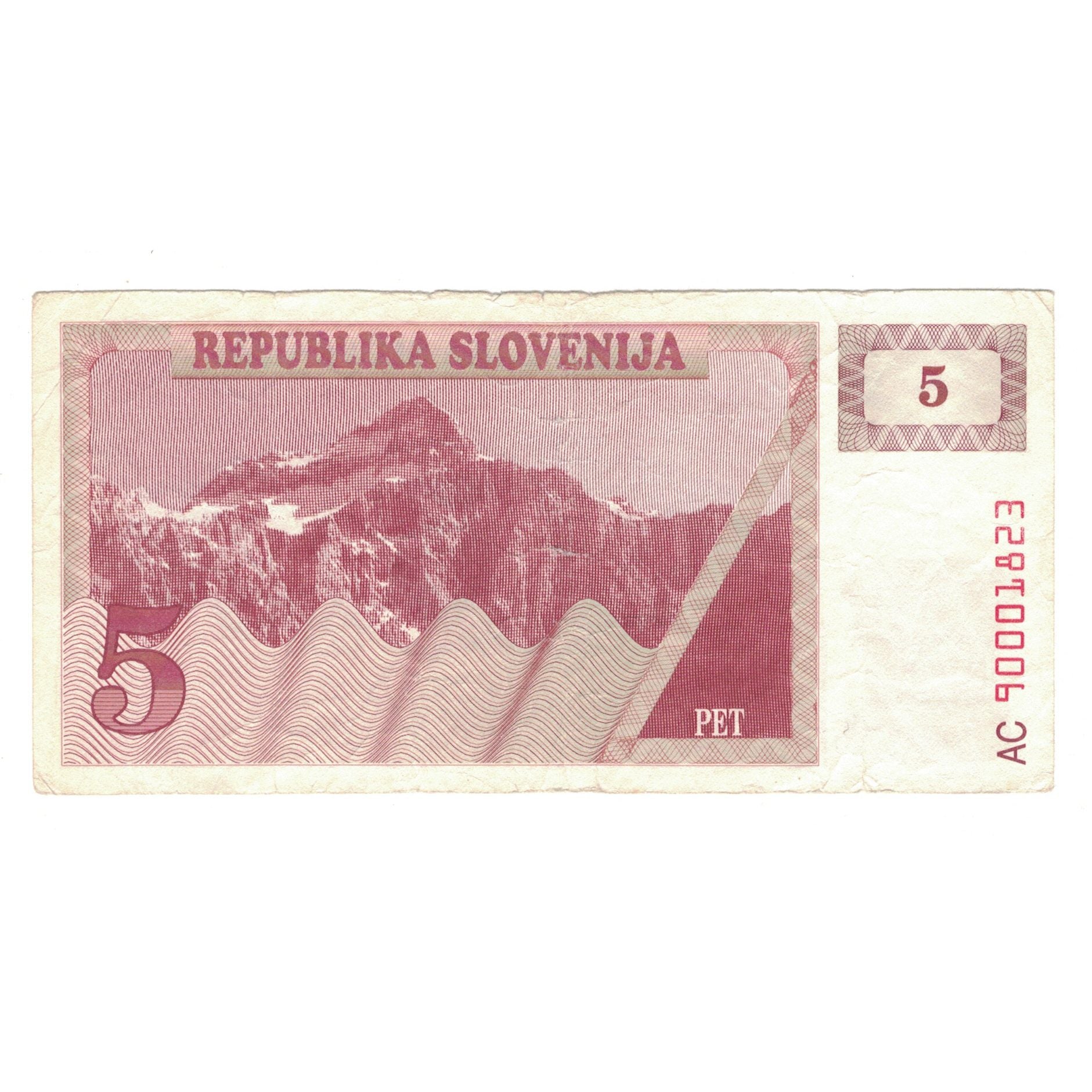 Billet, Slovénie, 5 (Tolarjev), 1990, KM:3a, TB