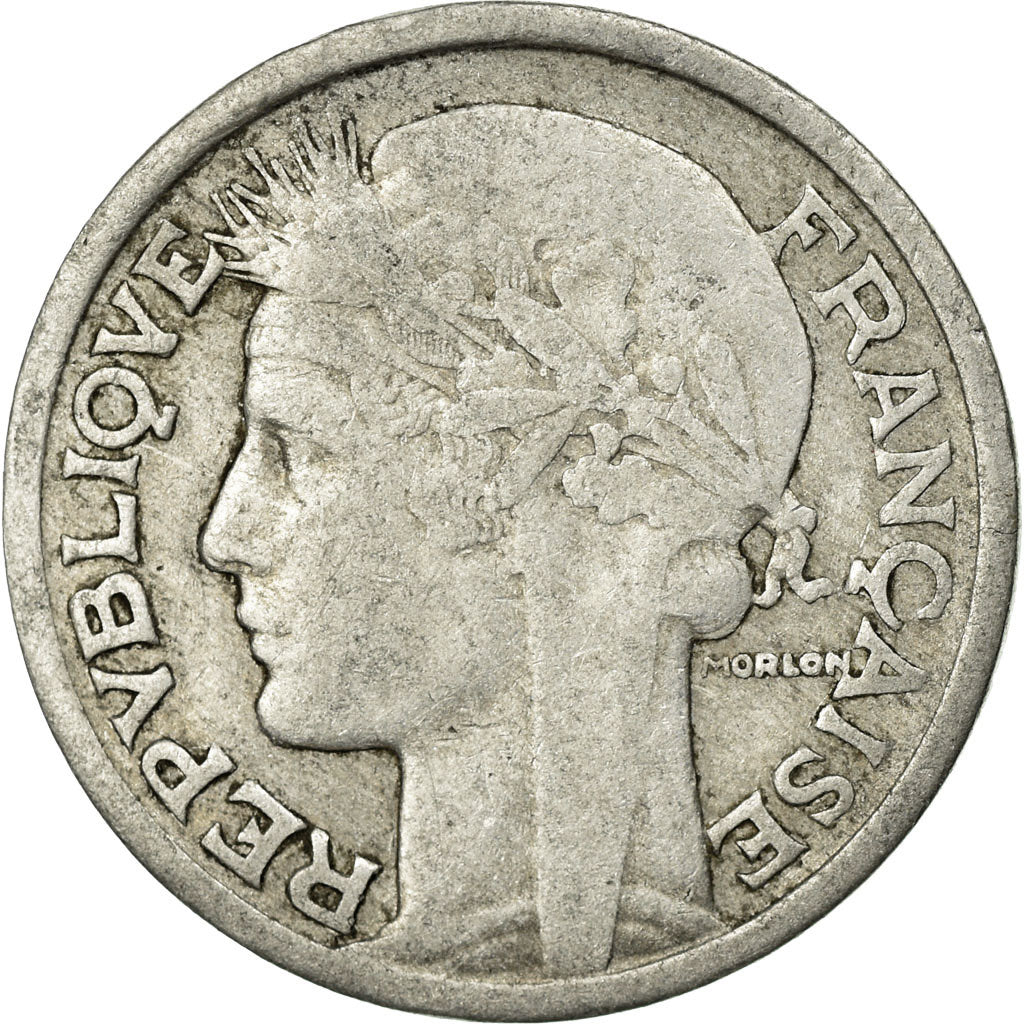 Moneda, Francia, Morlon, 2 Francs, 1945, Castelsarrasin, BC+, Aluminio