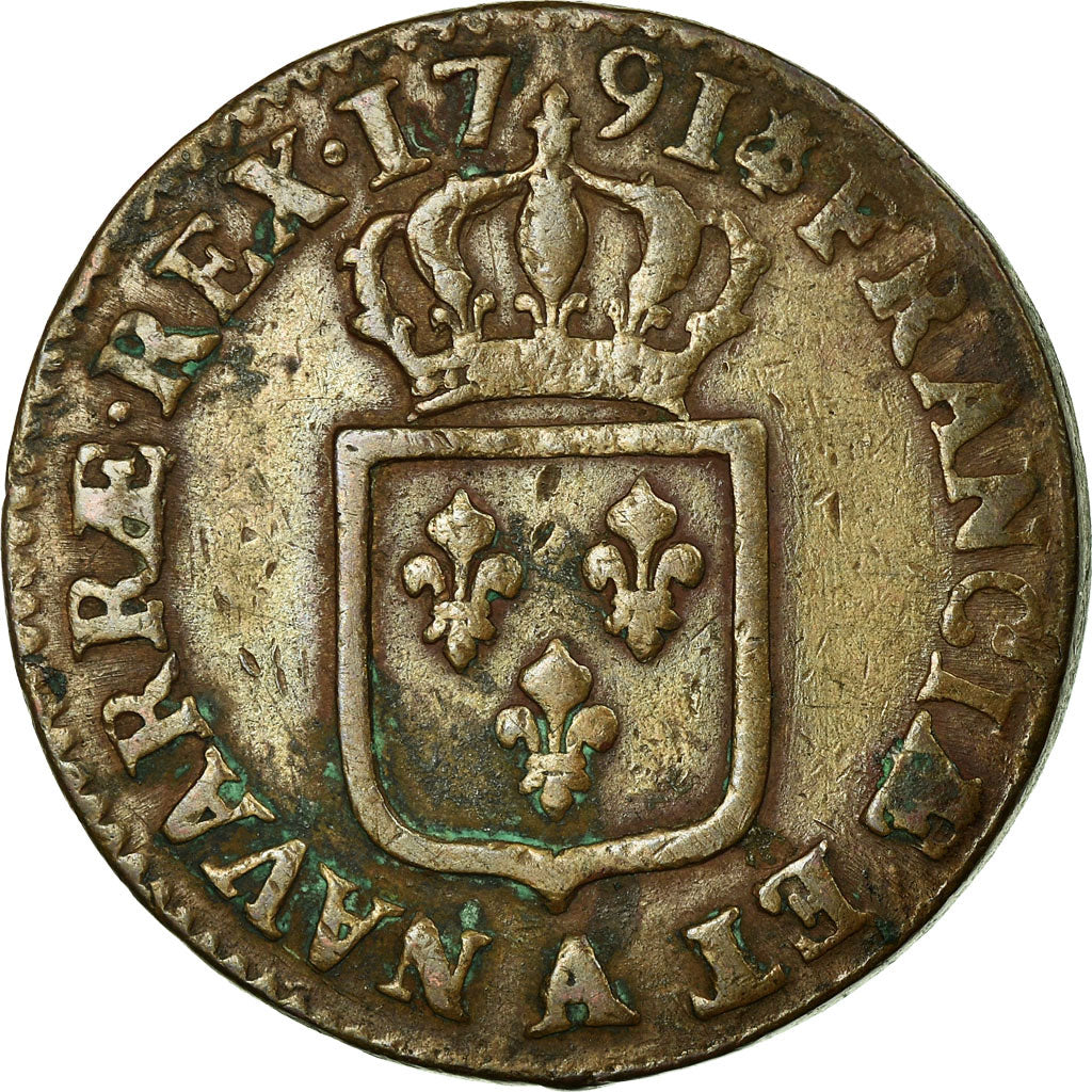 Coin, France, Louis XVI, Sol ou sou, Sol, 1791, Paris, EF(40-45), Copper