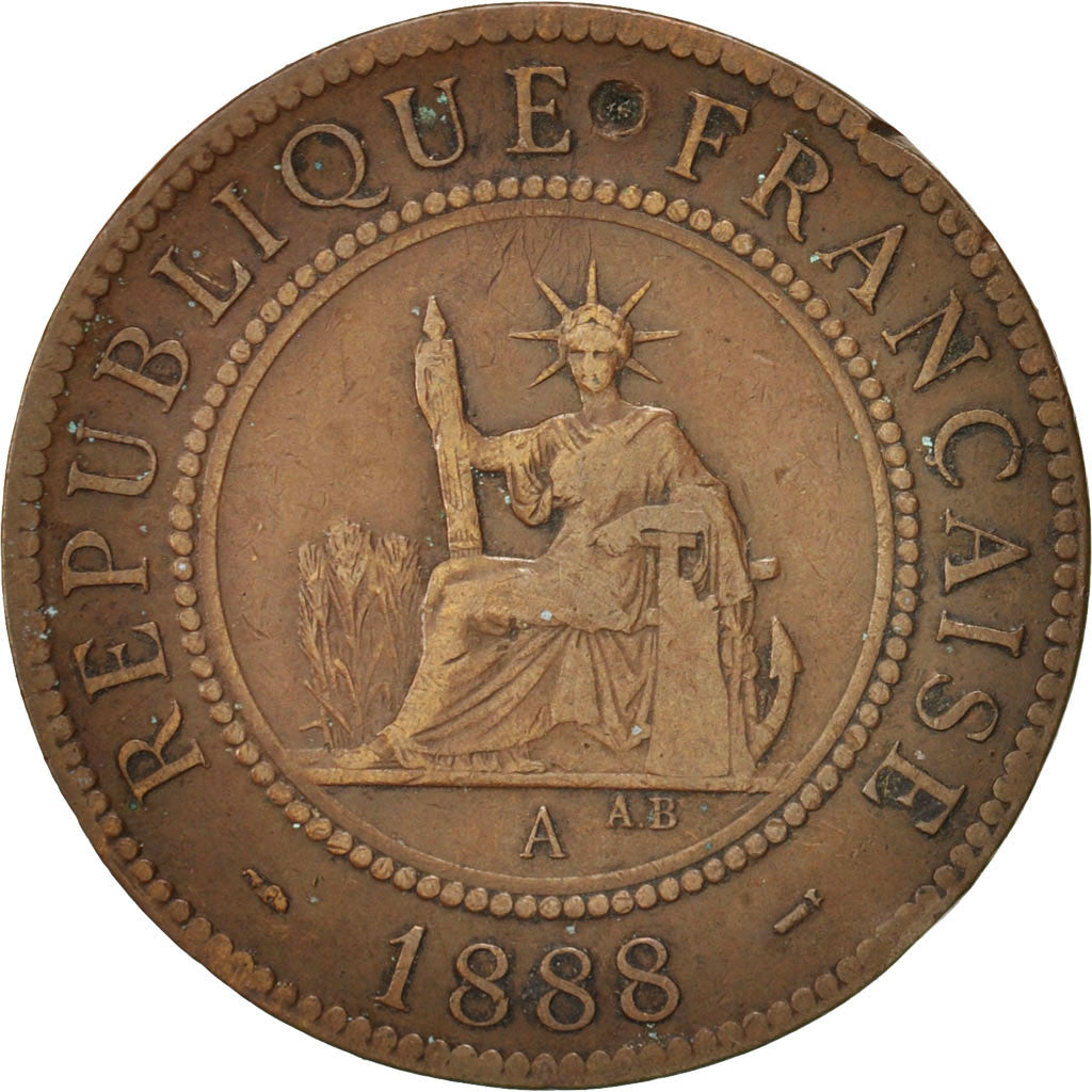 FRENCH INDO-CHINA, Cent, 1888, Paris, KM:1, EF(40-45), Bronze, 31
