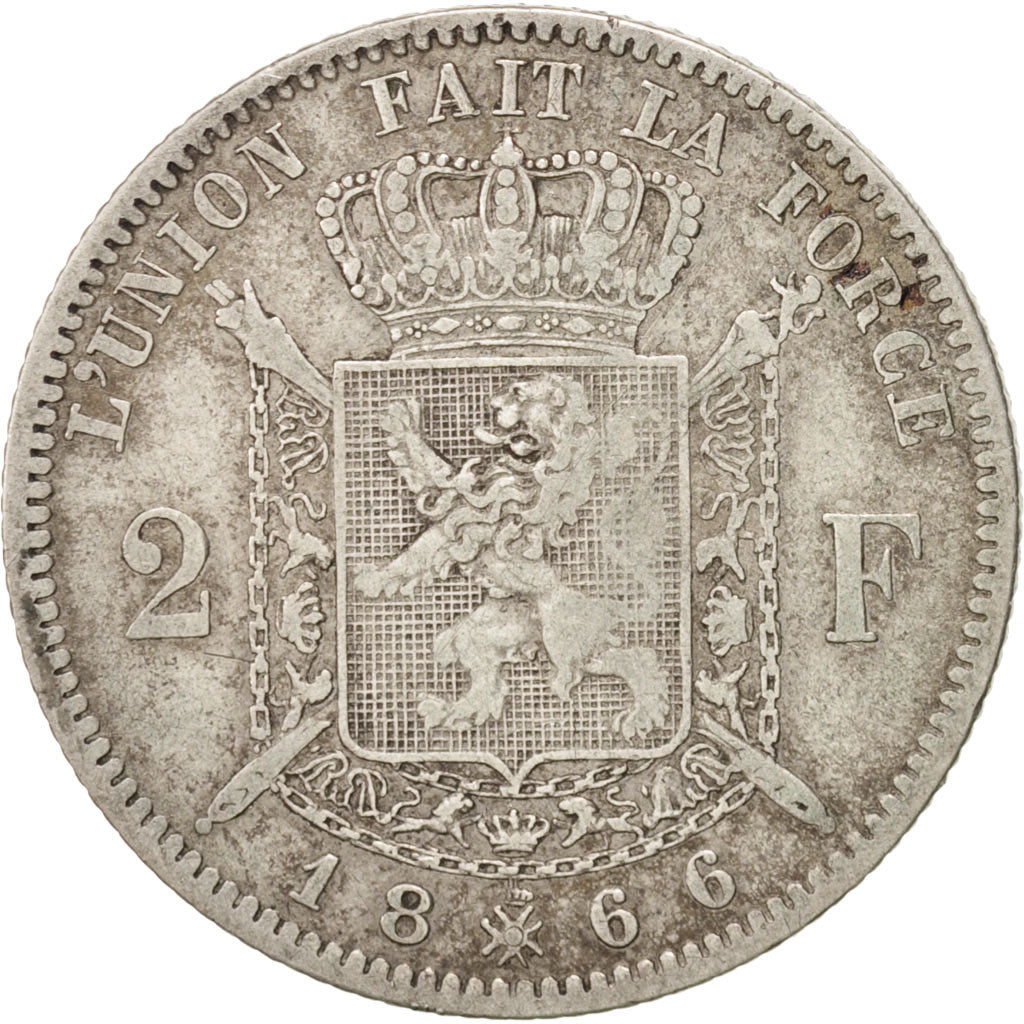 Coin, Belgium, Leopold II, 2 Francs, 2 Frank, 1866, EF(40-45), Silver, KM:30.1