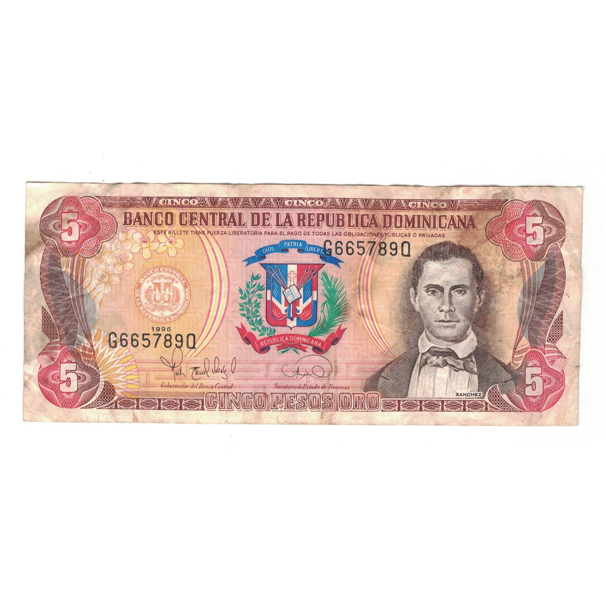 Banknote, Dominican Republic, 5 Pesos Oro, 1996, KM:152a, VF(30-35)