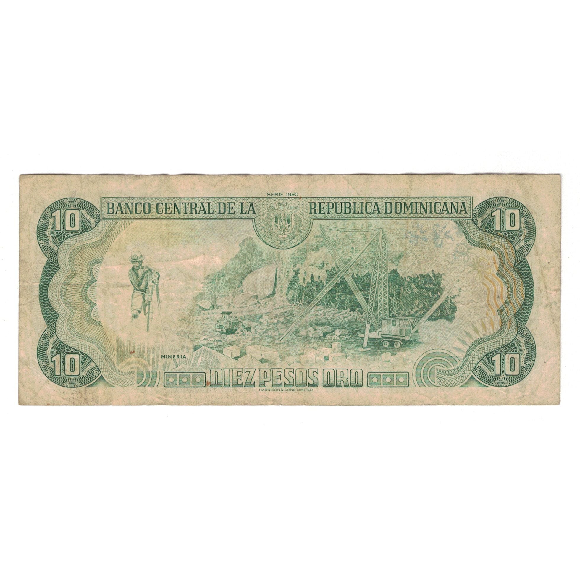 Banconote, Repubblica domenicana, 10 Pesos Oro, 1990, KM:132, MB