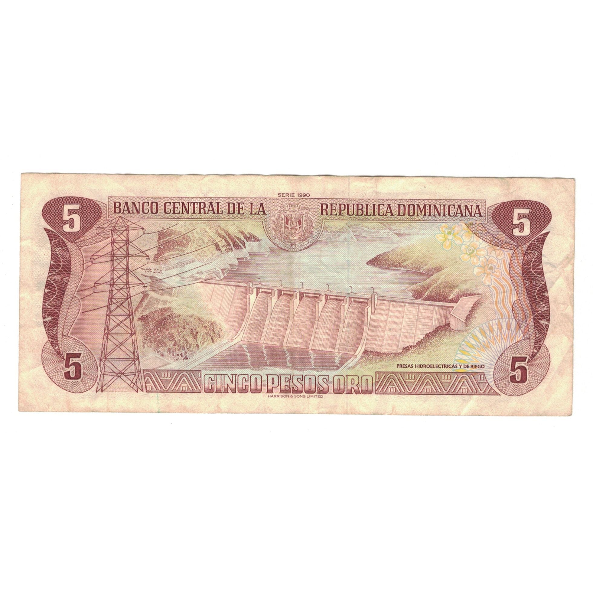 Billet, République Dominicaine, 5 Pesos Oro, 1990, KM:131, TTB