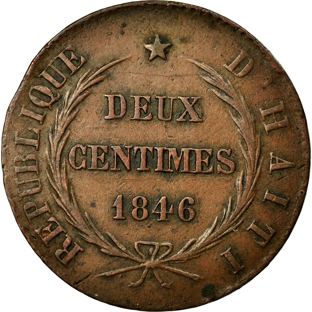Haiti, 2 Centimes, 1846, KM:26, EF(40-45), Copper, 26