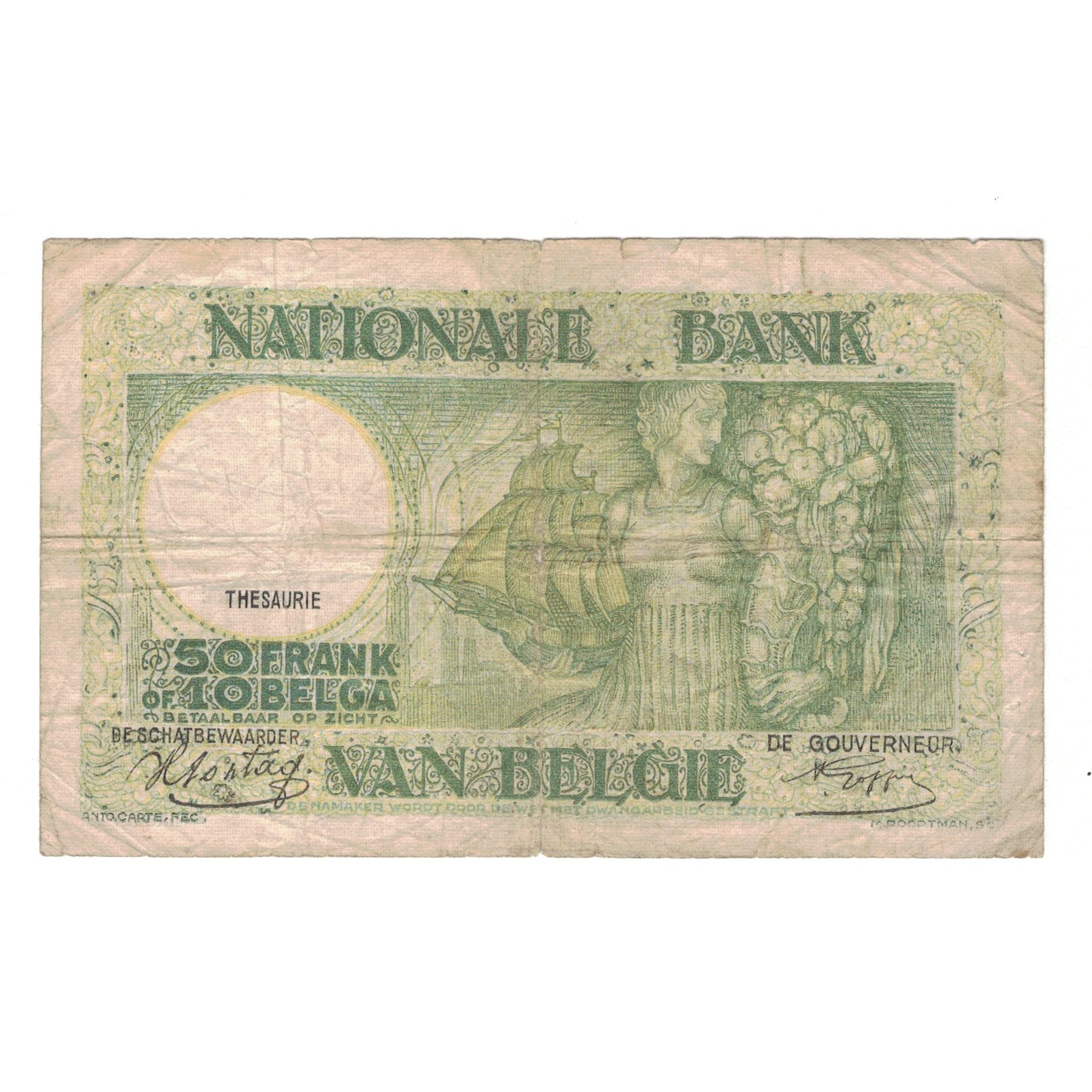 Billet, Belgique, 50 Francs-10 Belgas, 1942, 22-1-1942, KM:106, TB