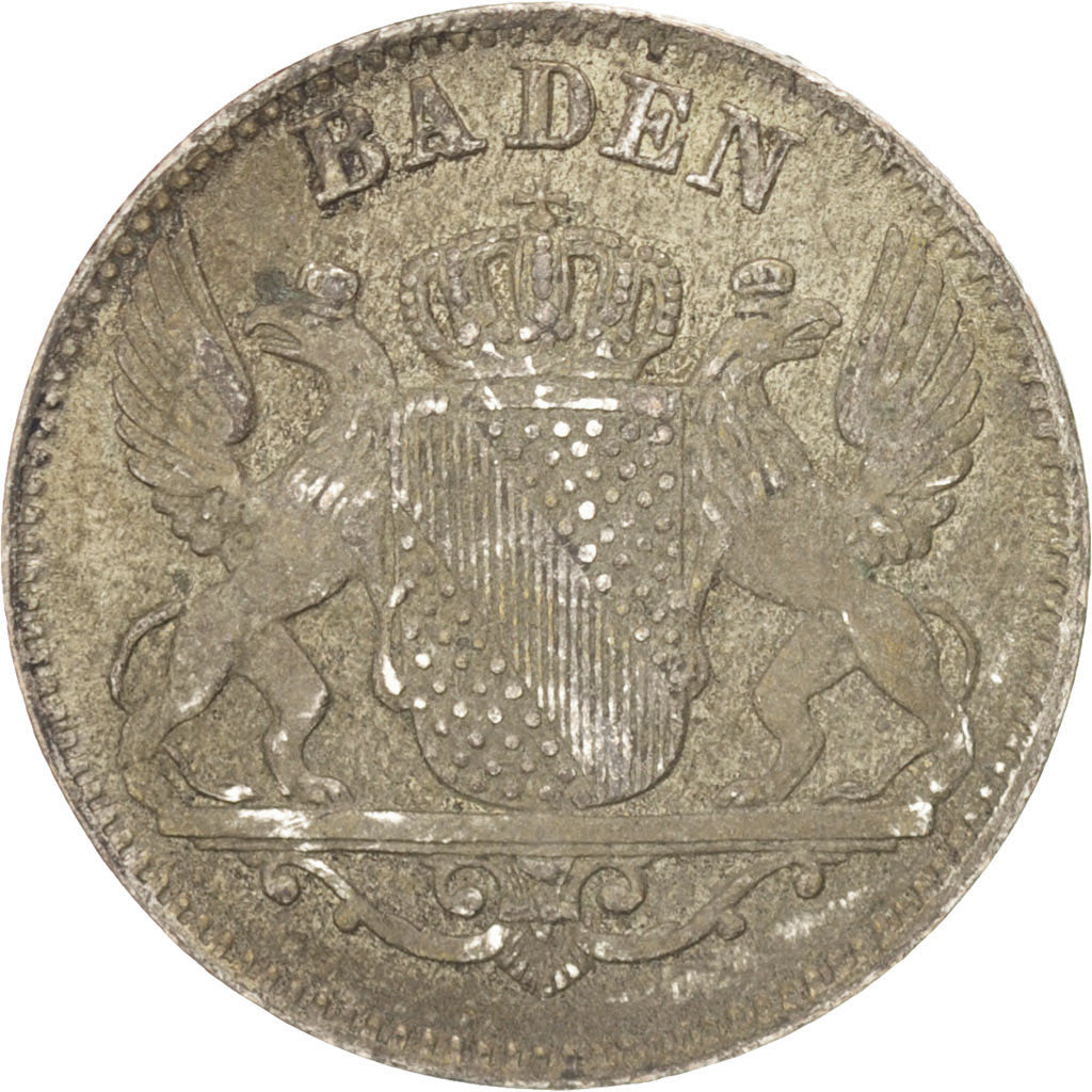 German States, BADEN, 6 Kreuzer, 1848, KM:210, AU(50-53), Silver