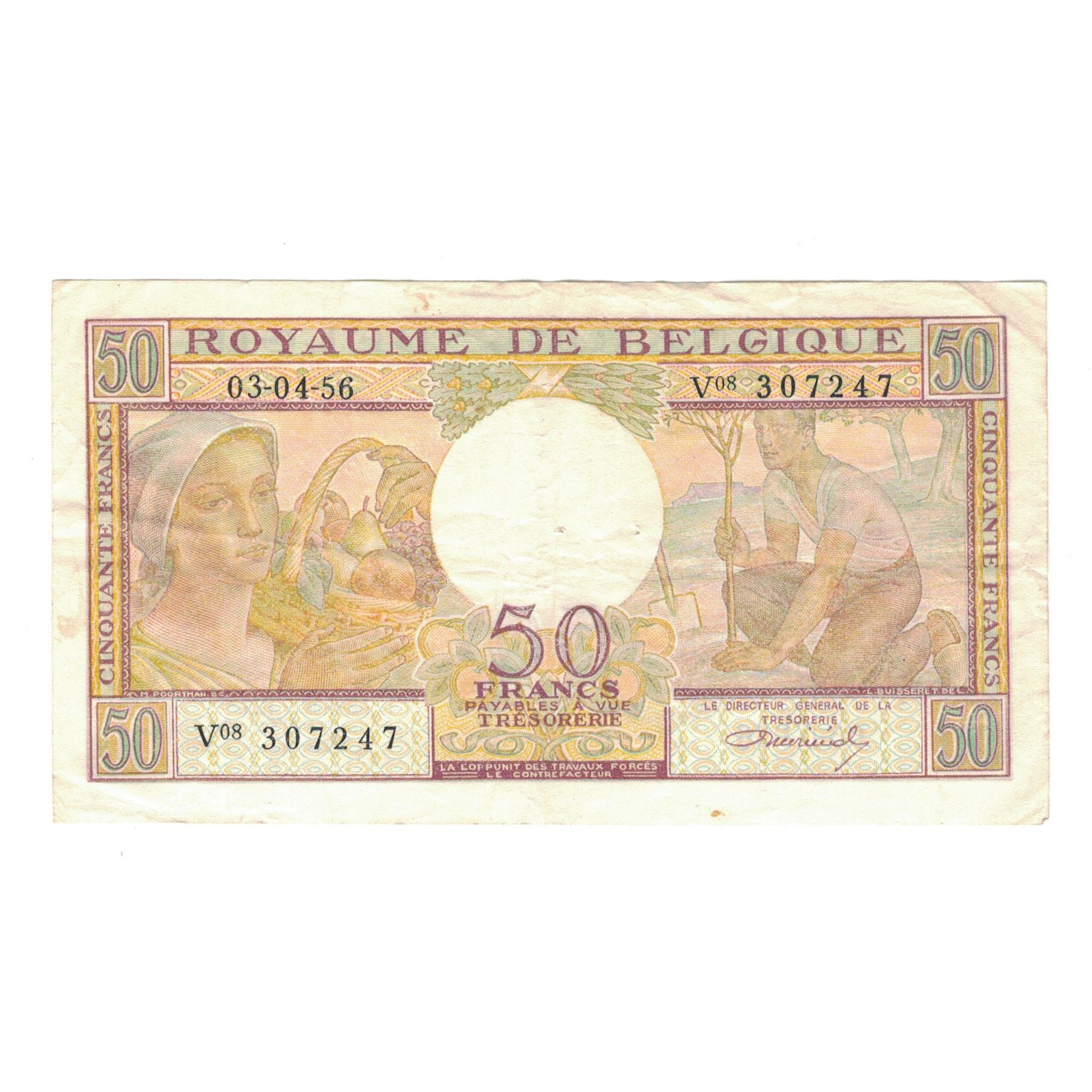 Banknote, Belgium, 50 Francs, 1956, 1956-04-03, KM:133b, EF(40-45)