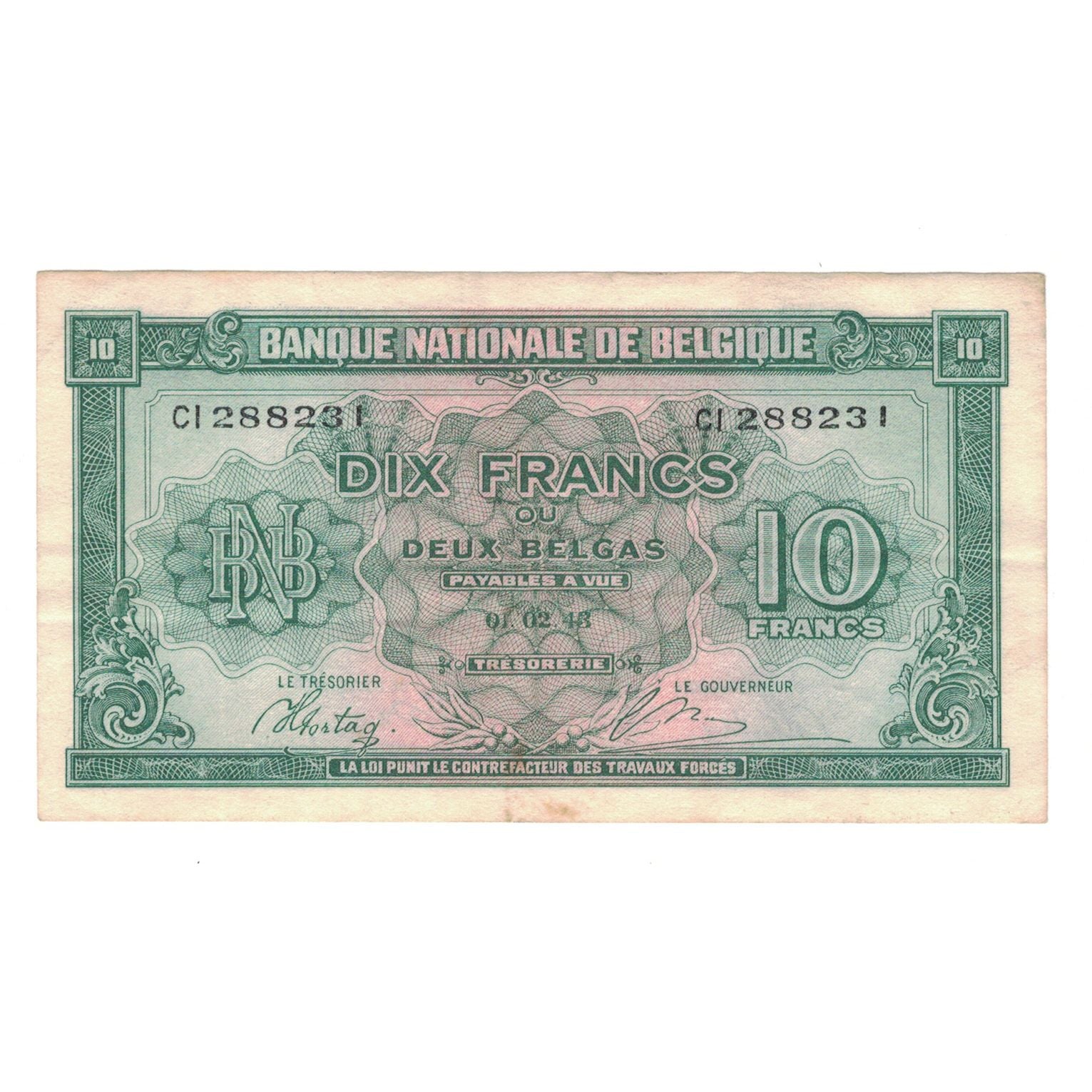 Banknote, Belgium, 10 Francs-2 Belgas, 1943, 1943-02-01, KM:122, EF(40-45)
