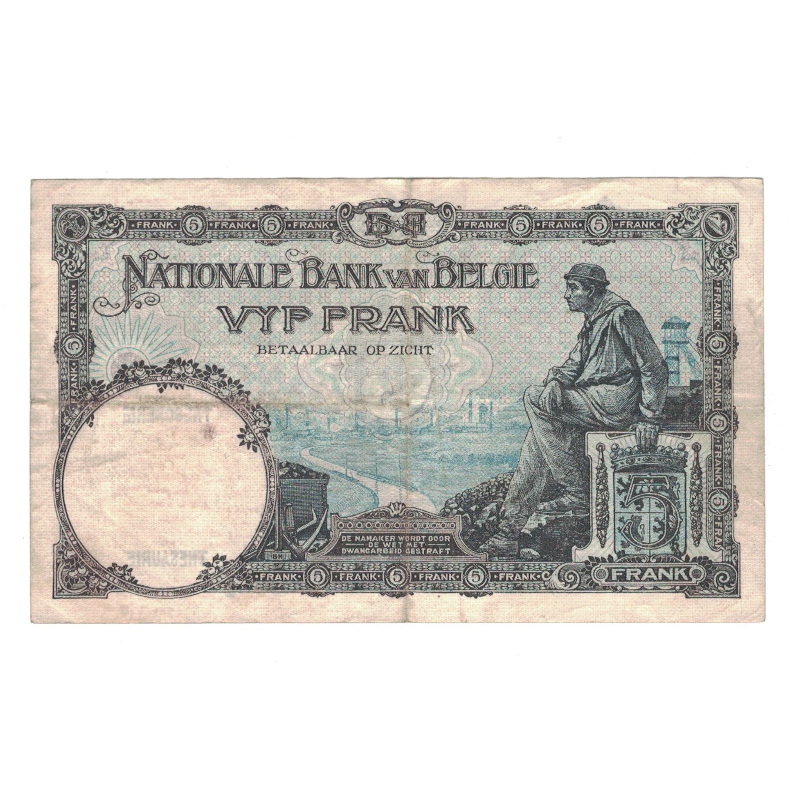 Billet, Belgique, 5 Francs, 1926, 1926-11-08, KM:97b, TB+