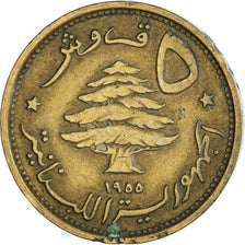 Coin, Lebanon, 5 Piastres, 1955