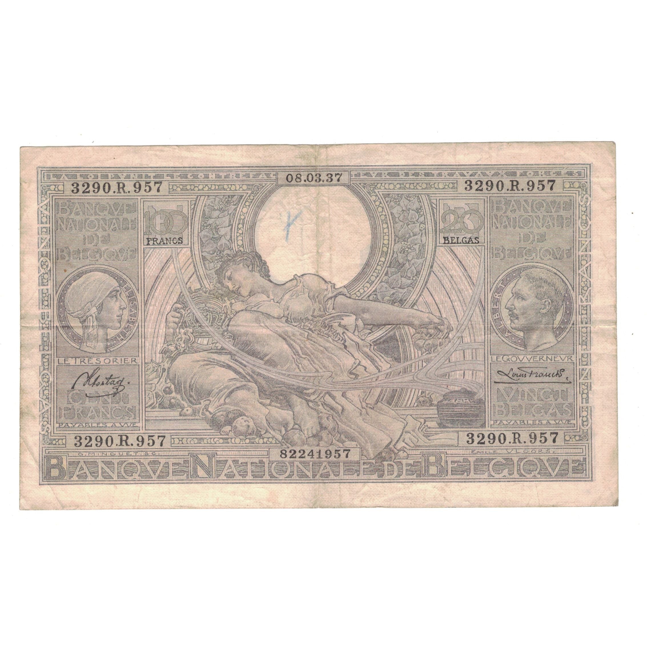 Billet, Belgique, 100 Francs-20 Belgas, 1937, 8-3-1937, KM:107, TB