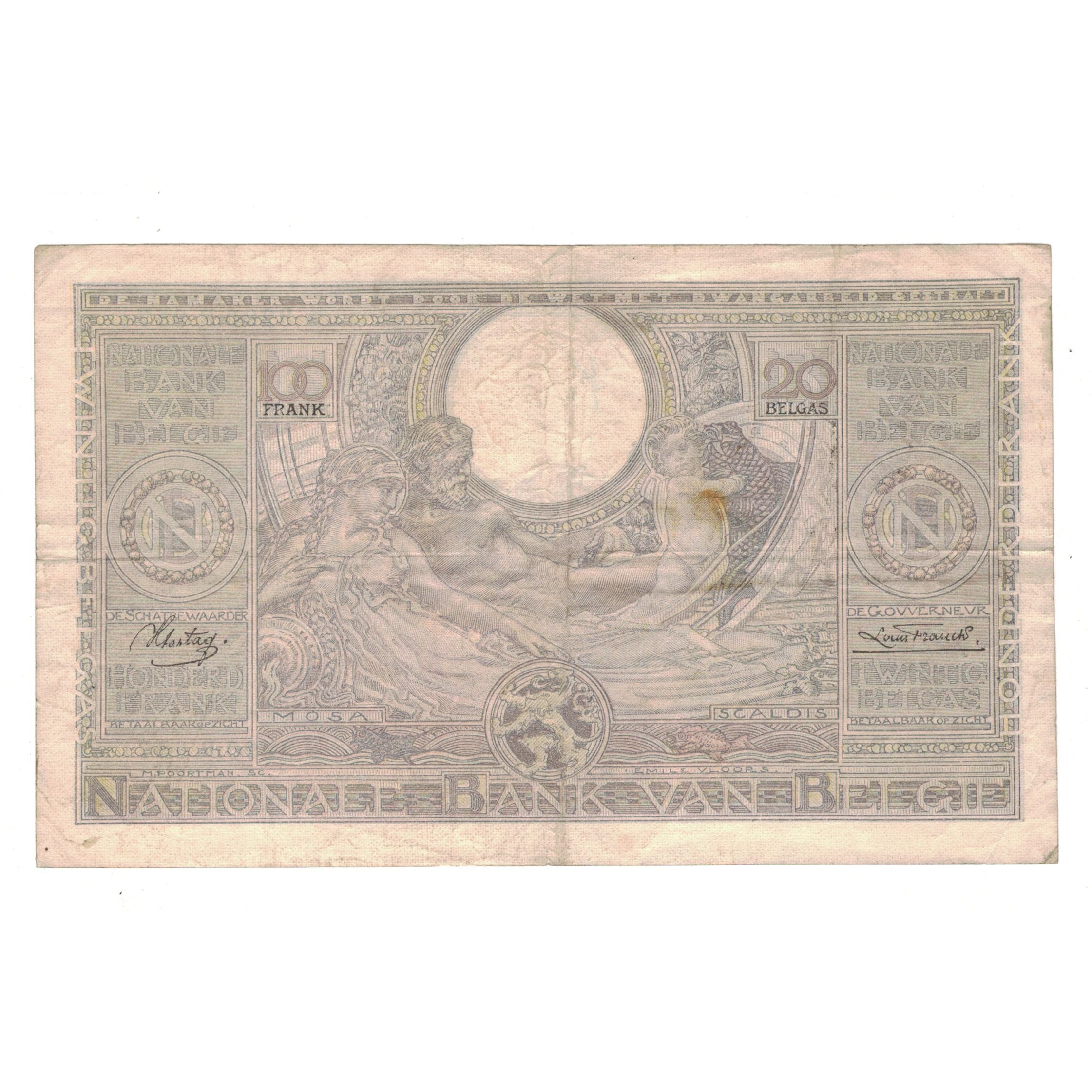 Billet, Belgique, 100 Francs-20 Belgas, 1937, 8-3-1937, KM:107, TB