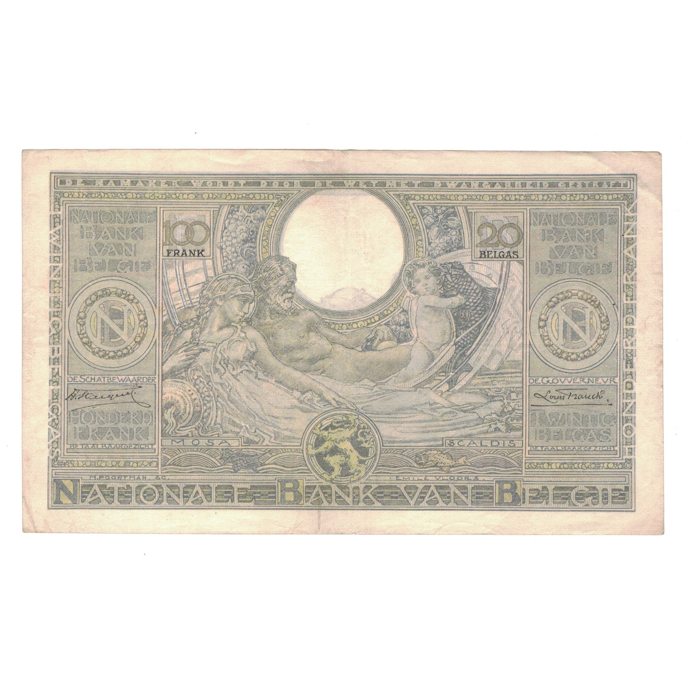 Billete, 100 Francs-20 Belgas, 1933, Bélgica, 1933-07-05, KM:107, BC+
