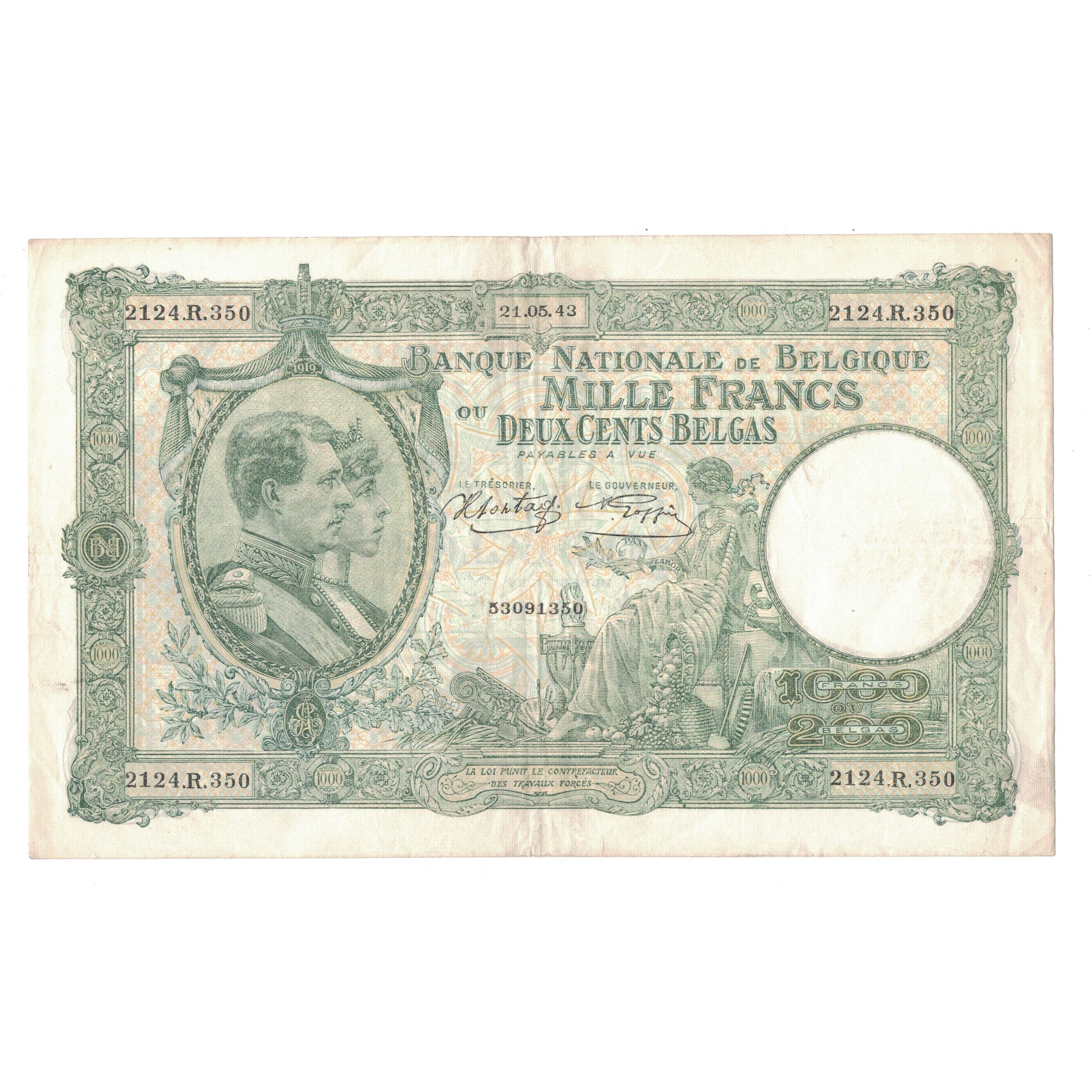 Banknote, Belgium, 1000 Francs-200 Belgas, 1943, 25-5-1943, KM:110, EF(40-45)