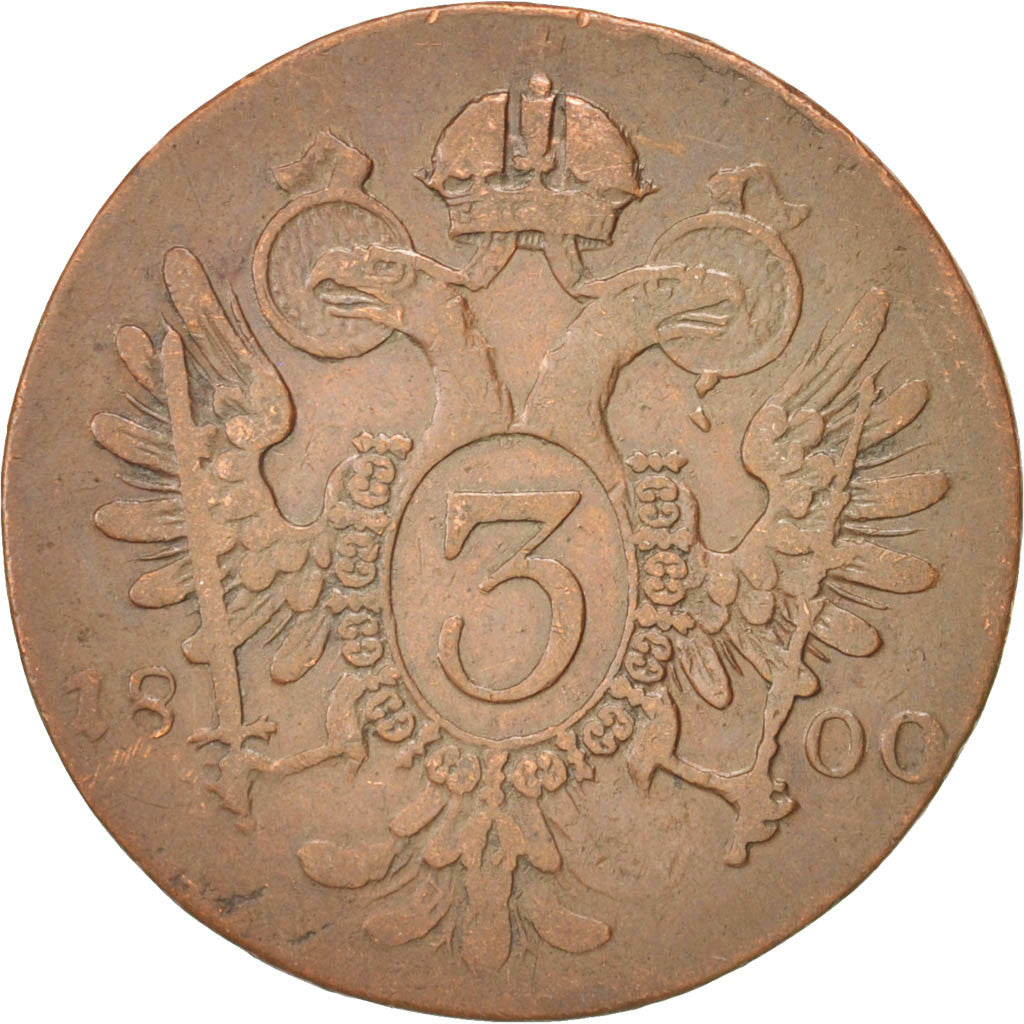 Austria, 3 Kreuzer, 1800 S, KM:2115.3, VF(30-35), Copper