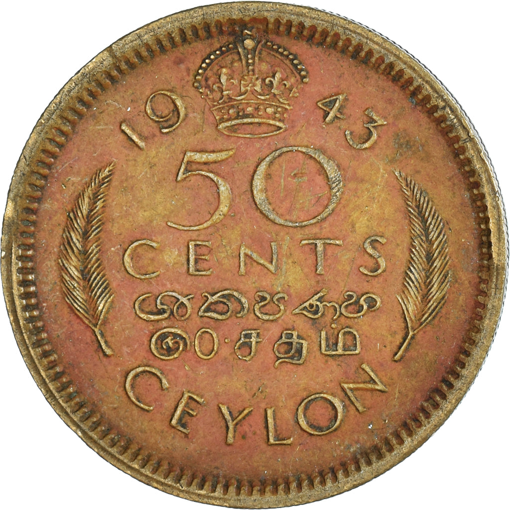 Coin, Ceylon, 50 Cents, 1943