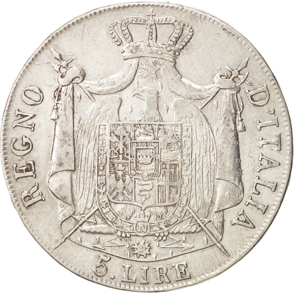 ITALIAN STATES, KINGDOM OF NAPOLEON, 5 Lire, 1808, Milan, KM:10.1, EF(40-45)