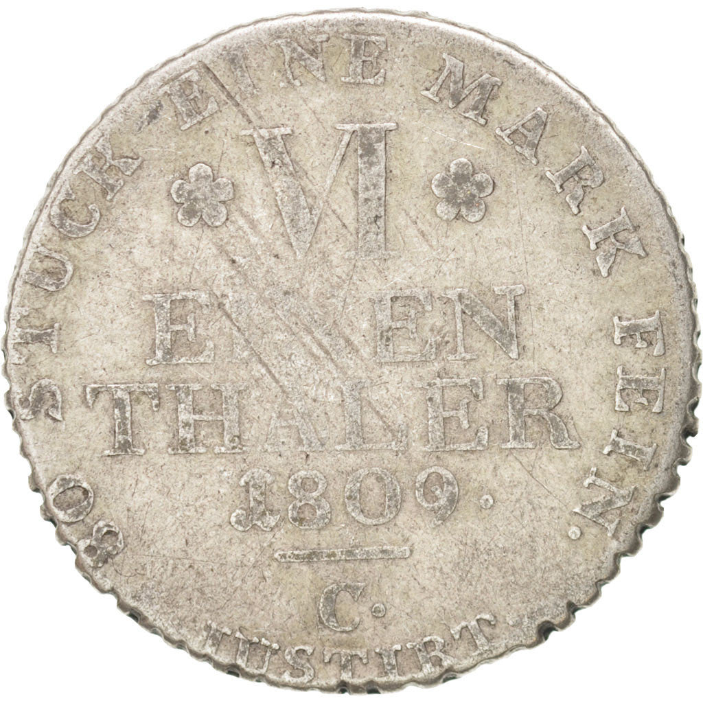 German States, WESTPHALIA, Jerome, 1/6 Thaler, Reichs, 1809 C, KM:88, VF(20-25)
