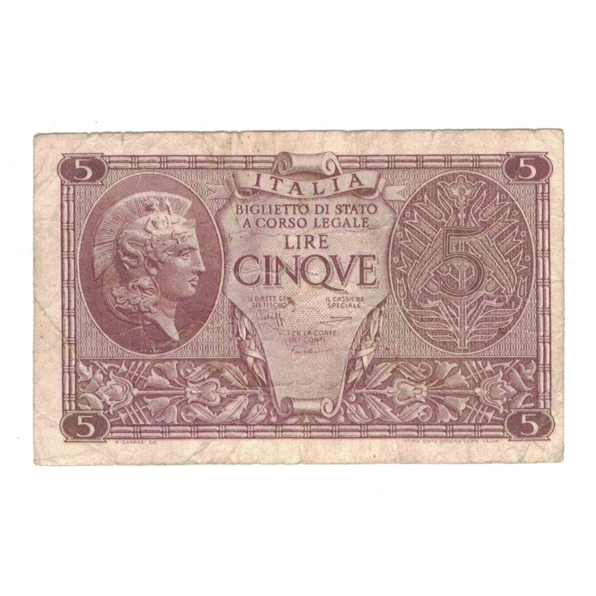 Banknote, Italy, 5 Lire, 1944, 1944-11-23, KM:31c, EF(40-45)