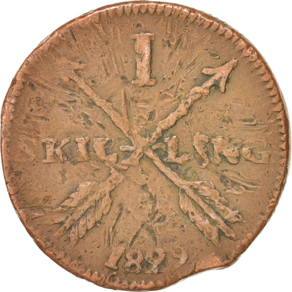 Svezia, Carl XIV Johan, Skilling, 1829, MB+, Rame, KM:597