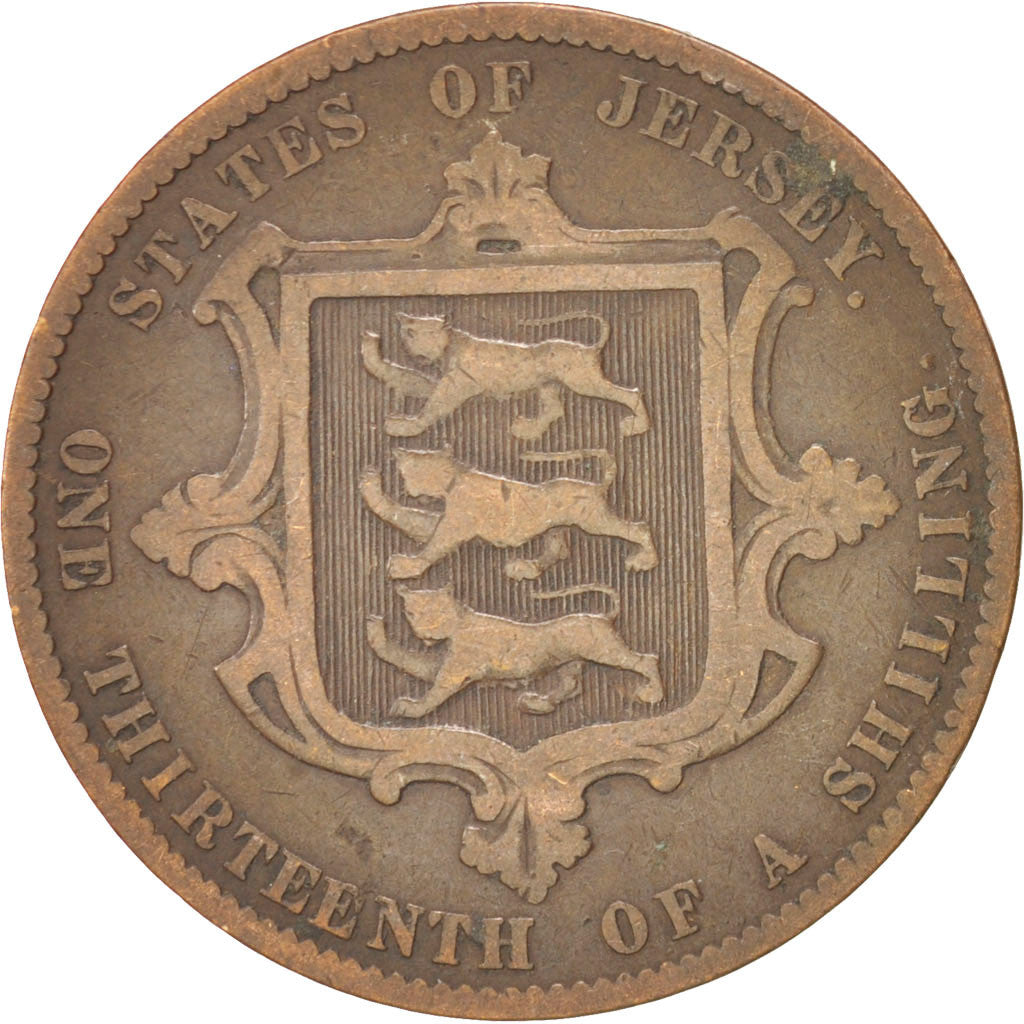 Jersey, Victoria, 1/13 Shilling, 1866, KM:5, VF(20-25), Bronze