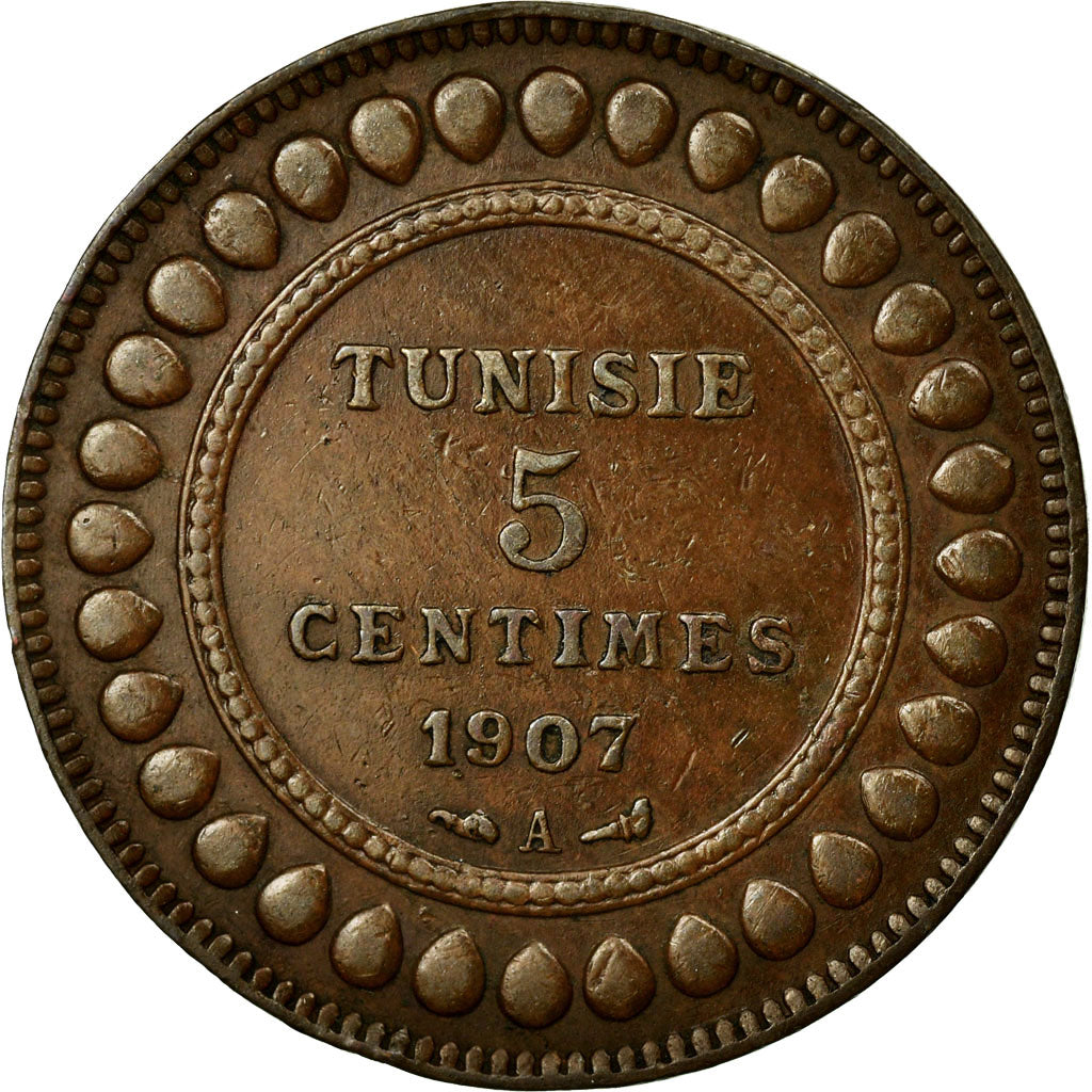 Coin, Tunisia, Muhammad al-Nasir Bey, 5 Centimes, 1907, Paris, EF(40-45)