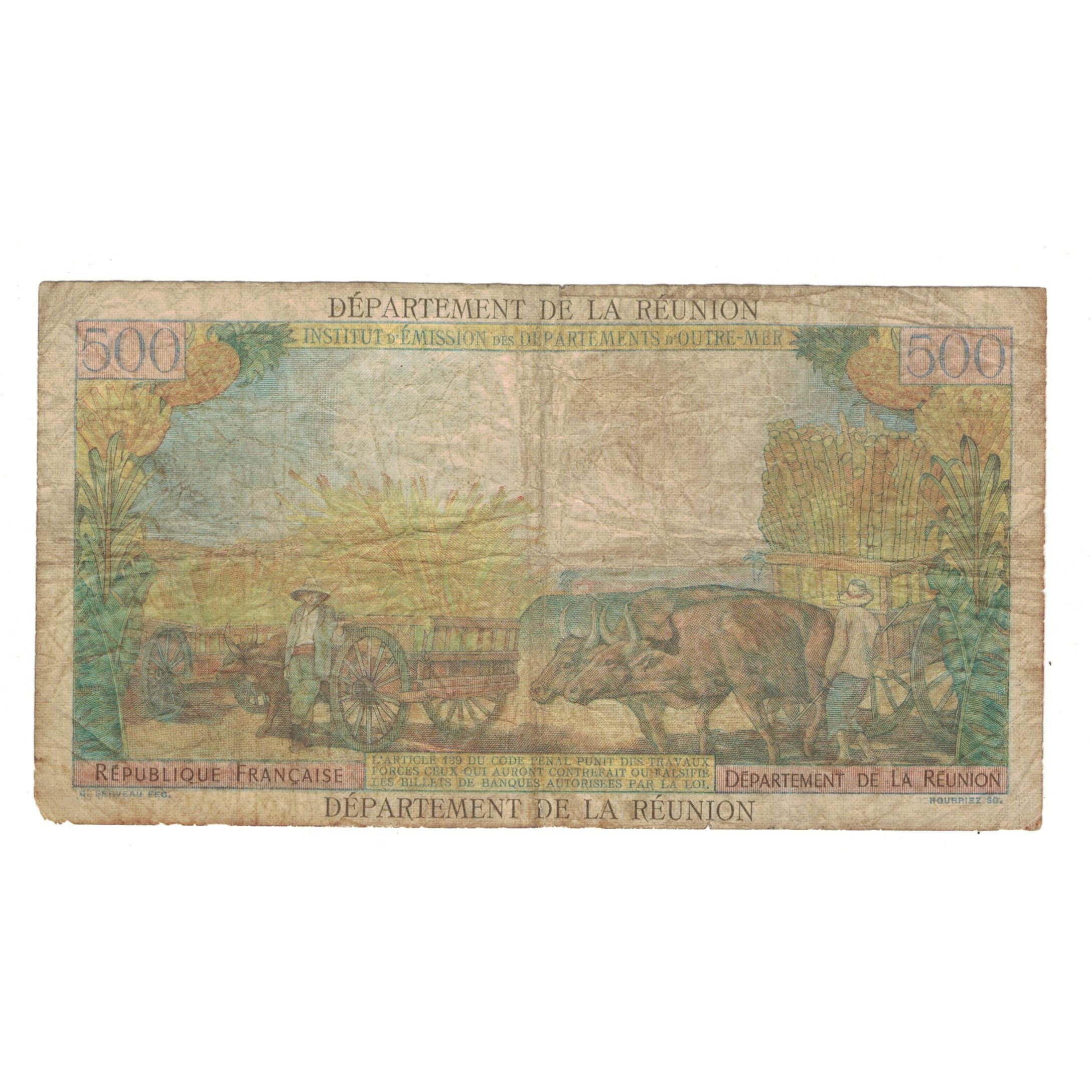 Banknote, Réunion, 10 Nouveaux Francs on 500 Francs, Undated (1967), KM:54a