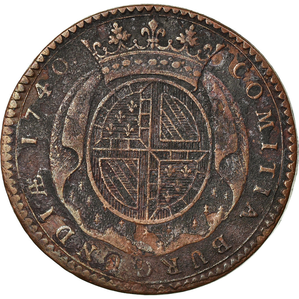France, Token, Louis XV, Etats de Bourgogne, History, 1740, VF(20-25), Copper