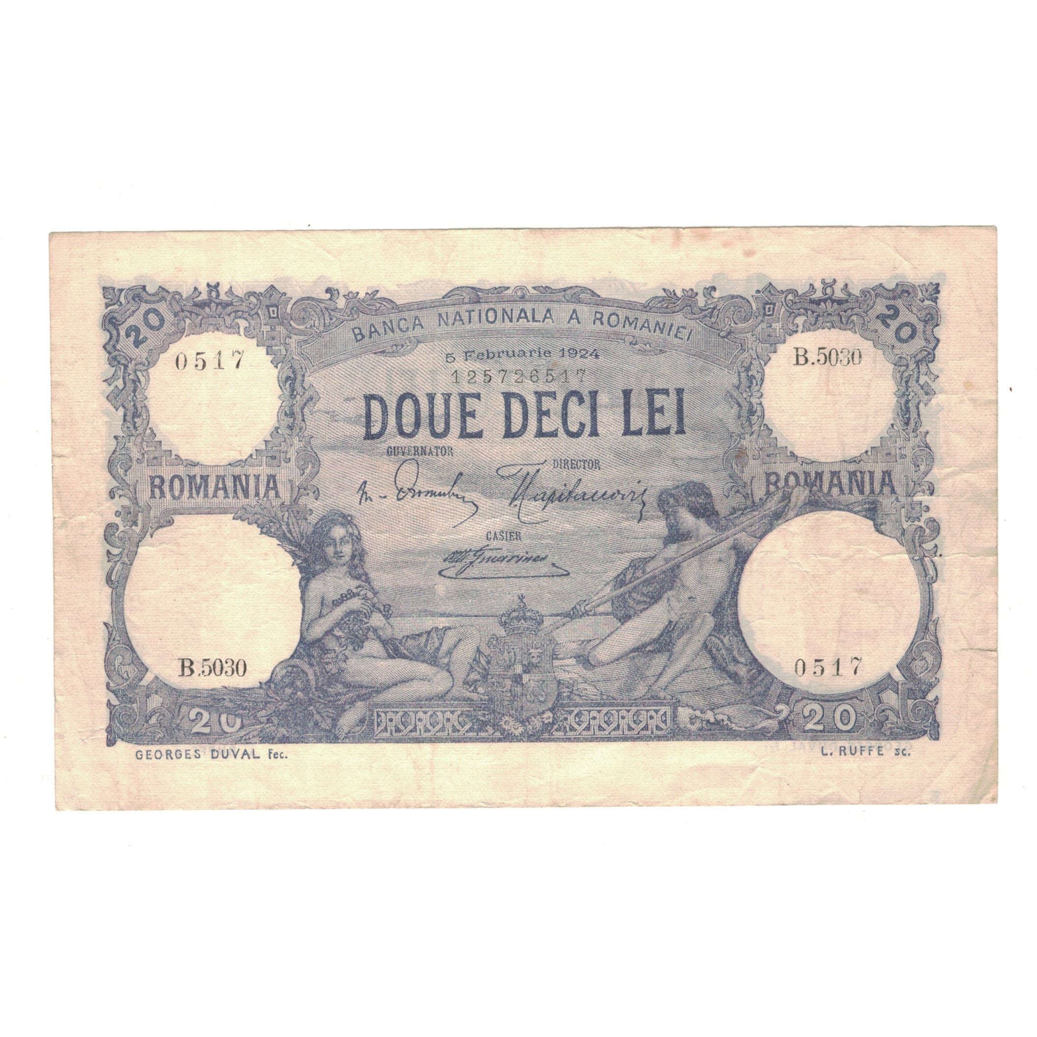 Banknote, Romania, 20 Lei, 1924, 5-2-1924, KM:20a, EF(40-45)