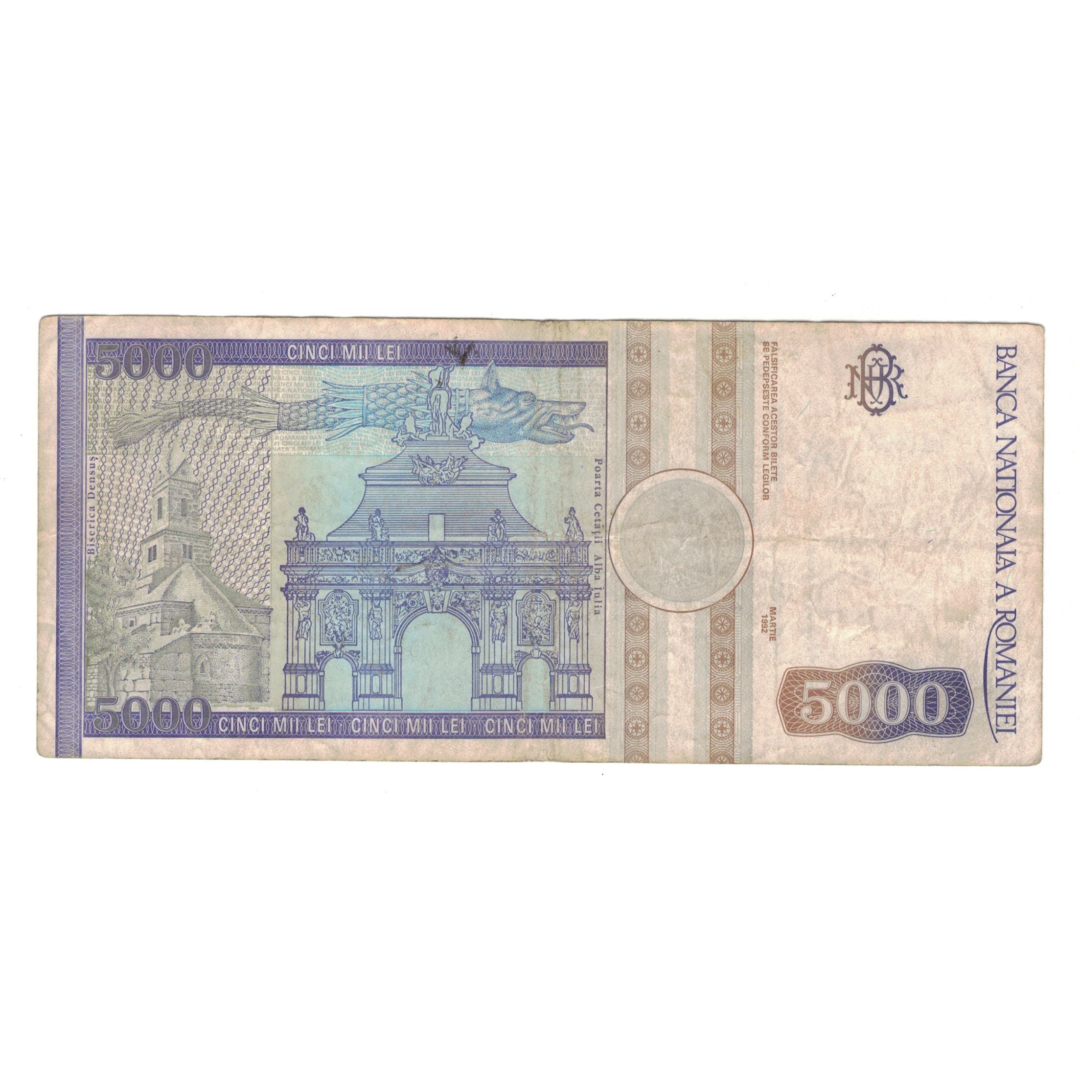 Banknote, Romania, 5000 Lei, 1992, 1992-03, KM:103a, VF(30-35)