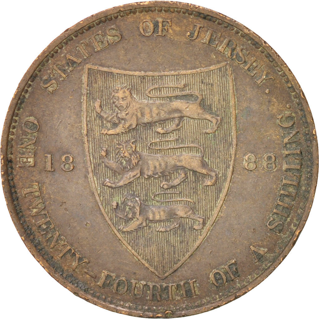 Jersey, Victoria, 1/24 Shilling, 1888, KM:7, EF(40-45), Bronze