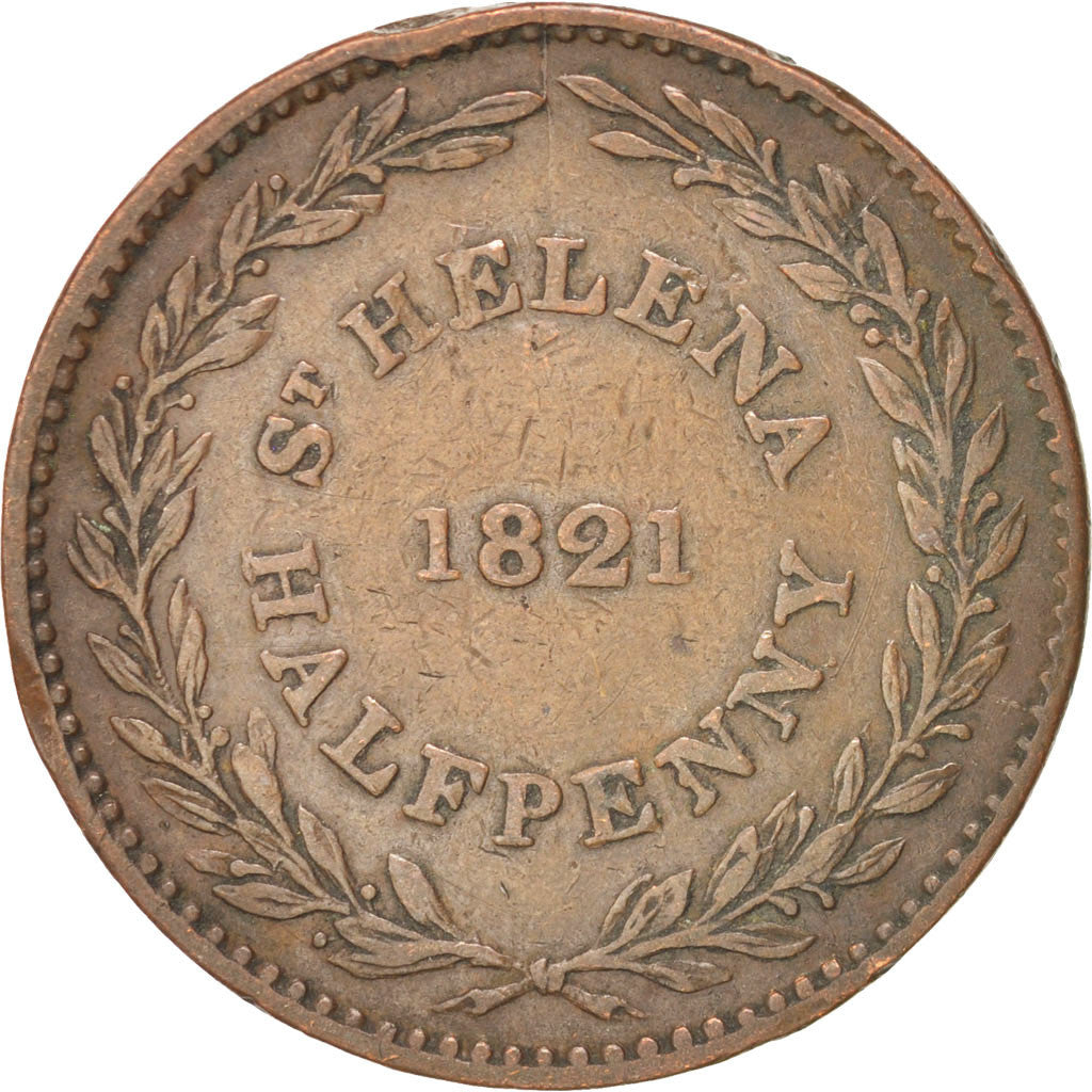 SAINT HELENA & ASCENSION, 1/2 Penny, 1821, KM:A4, EF(40-45), Copper