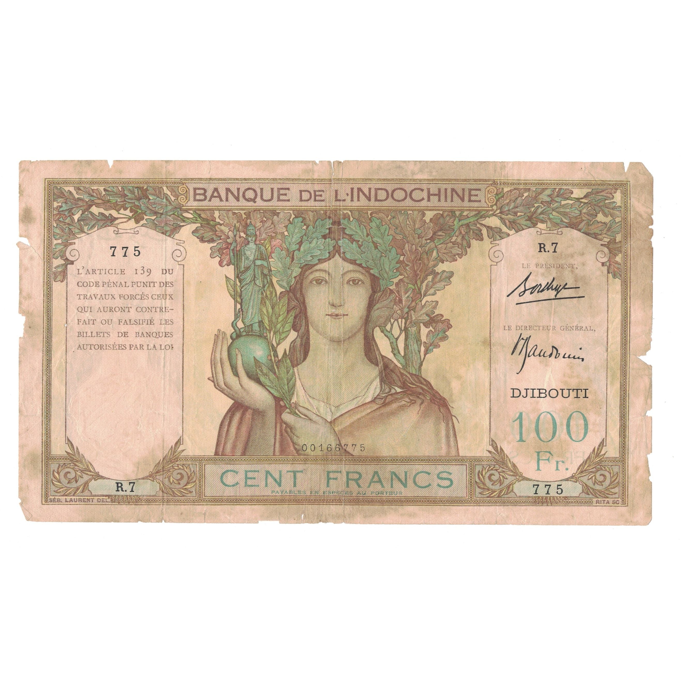 Banknote, French Somaliland, 100 Francs, KM:8, VG(8-10)