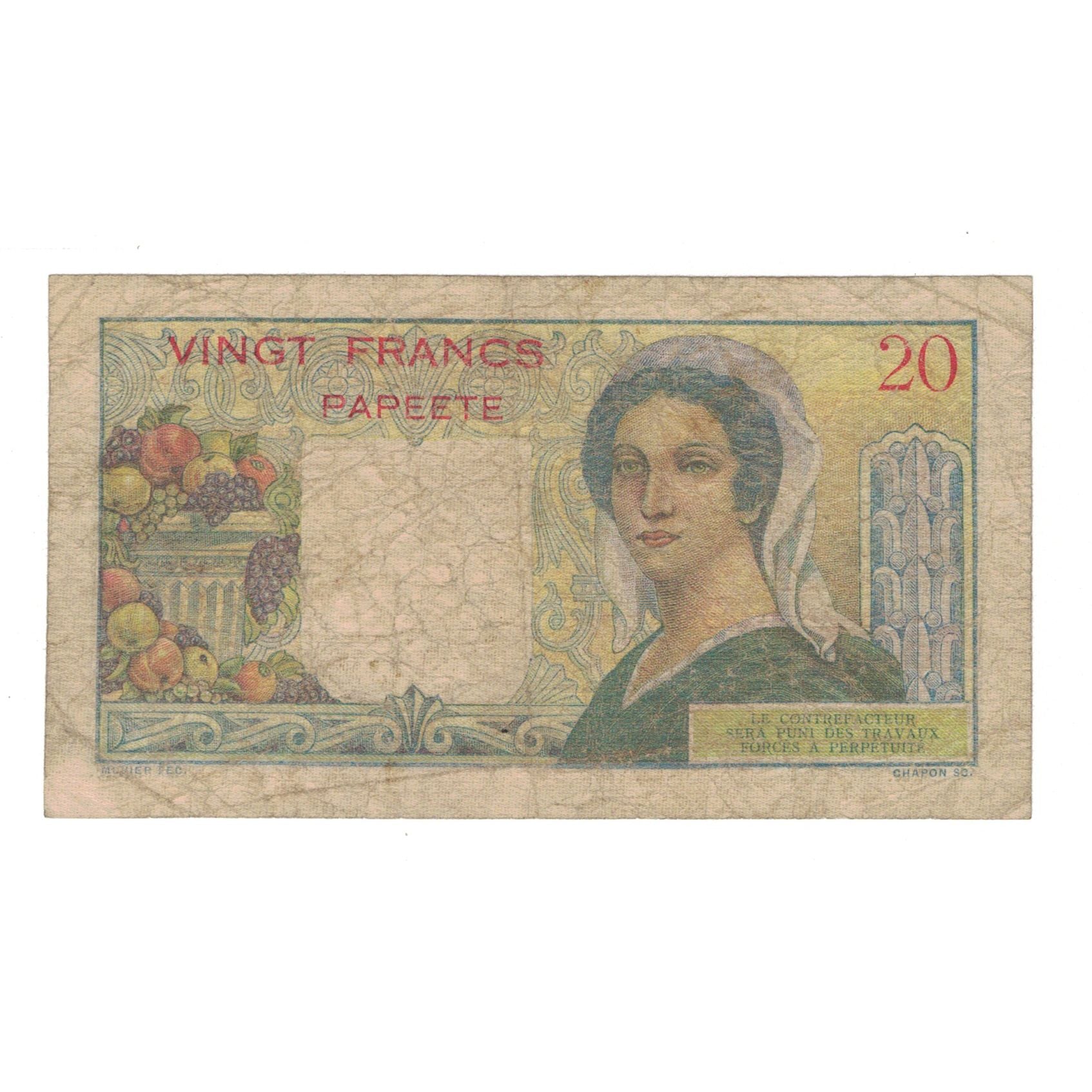 Banknote, Tahiti, 20 Francs, 1951, KM:21a, VF(20-25)