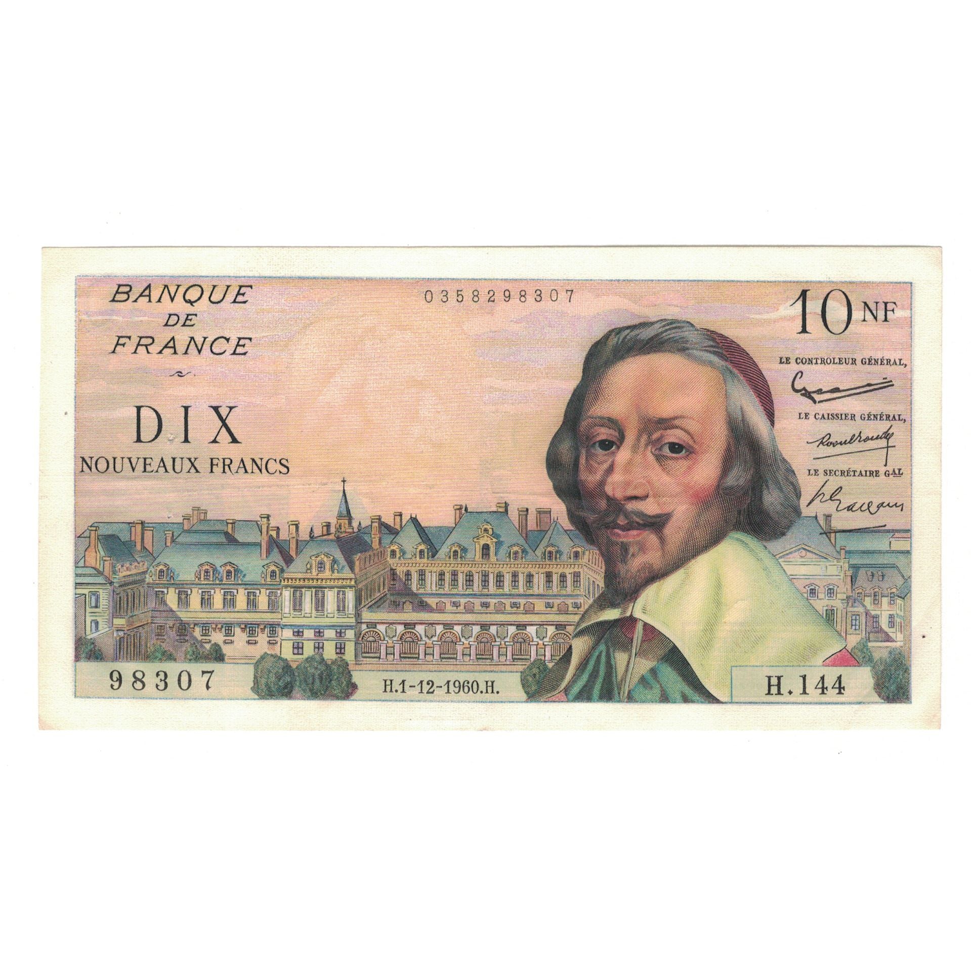 Francia, 10 Nouveaux Francs, Richelieu, 1960, H.144, BB+, Fayette:57.12, KM:142a