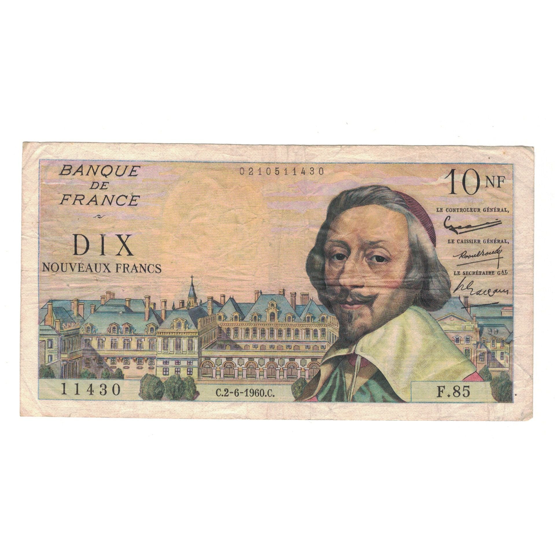 France, 10 Nouveaux Francs, Richelieu, 1960, F.85, VF(30-35), Fayette:57.8
