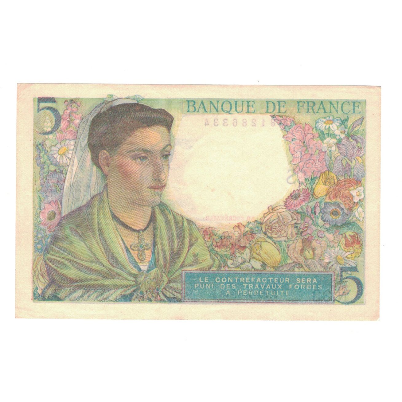 France, 5 Francs, Berger, 1943, N.33, UNC(63), Fayette:05.2, KM:98a