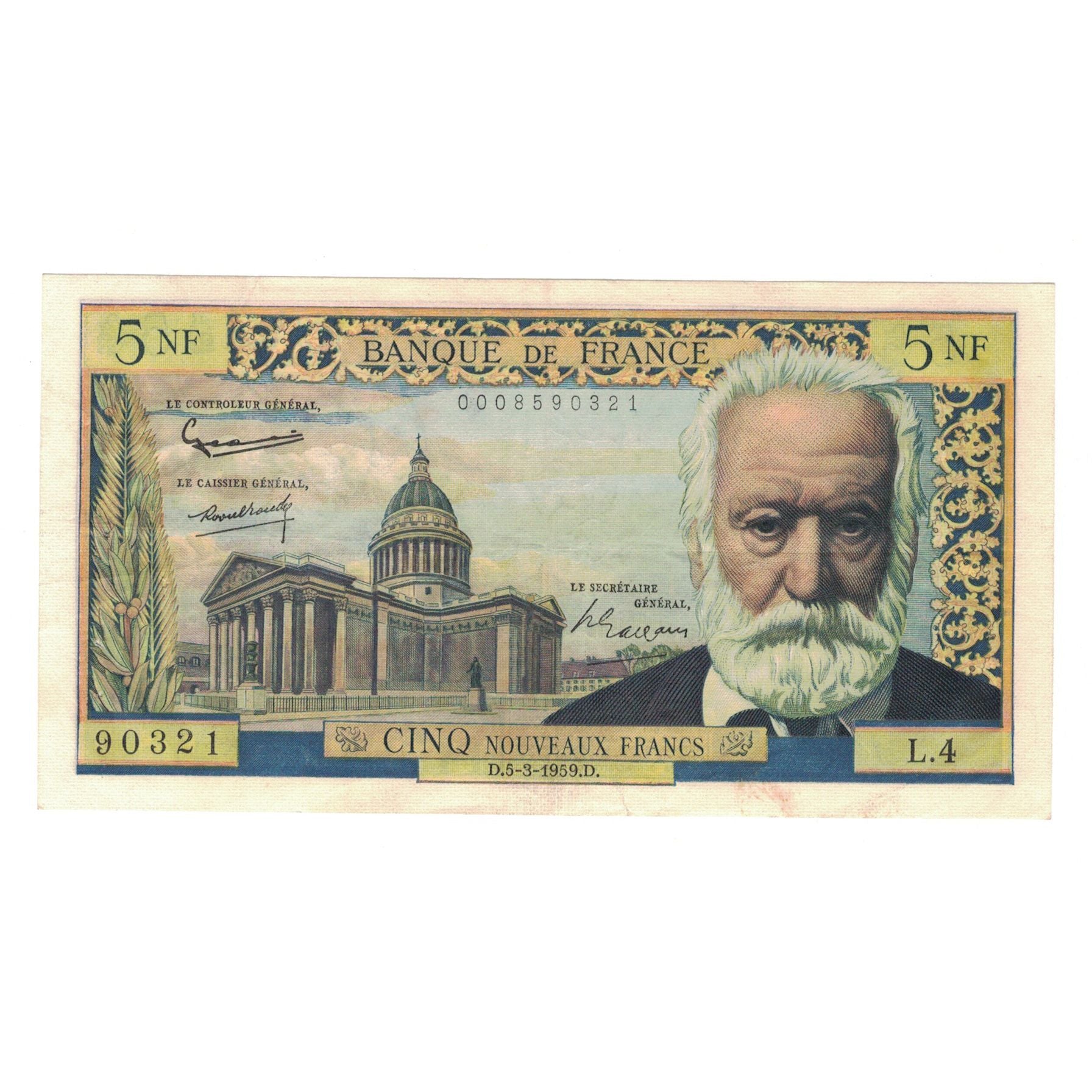 France, 5 Nouveaux Francs, Victor Hugo, 1959, L.4, EF(40-45), Fayette:56.1
