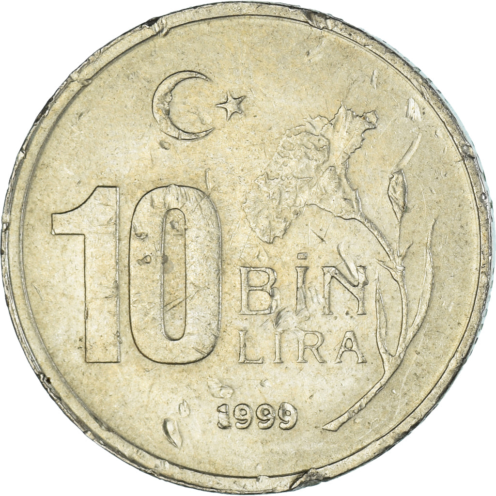 Moeda, Turquia, 10000 Lira, 10 Bin Lira, 1999