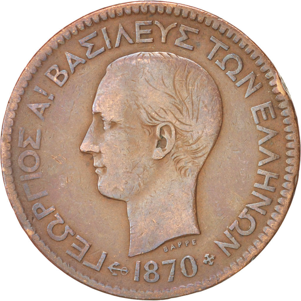 Greece, George I, 10 Lepta, 1870 BB, Strassburg, EF(40-45), Copper, KM:43