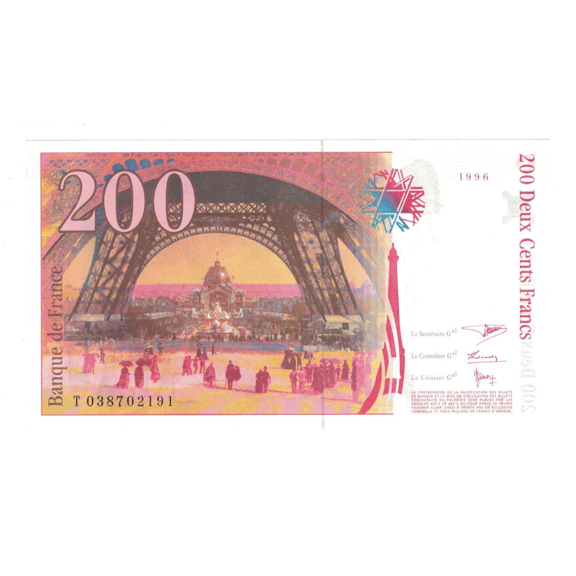 France, 200 Francs, Eiffel, 1996, T038702191, NEUF, Fayette:75.3a, KM:159b