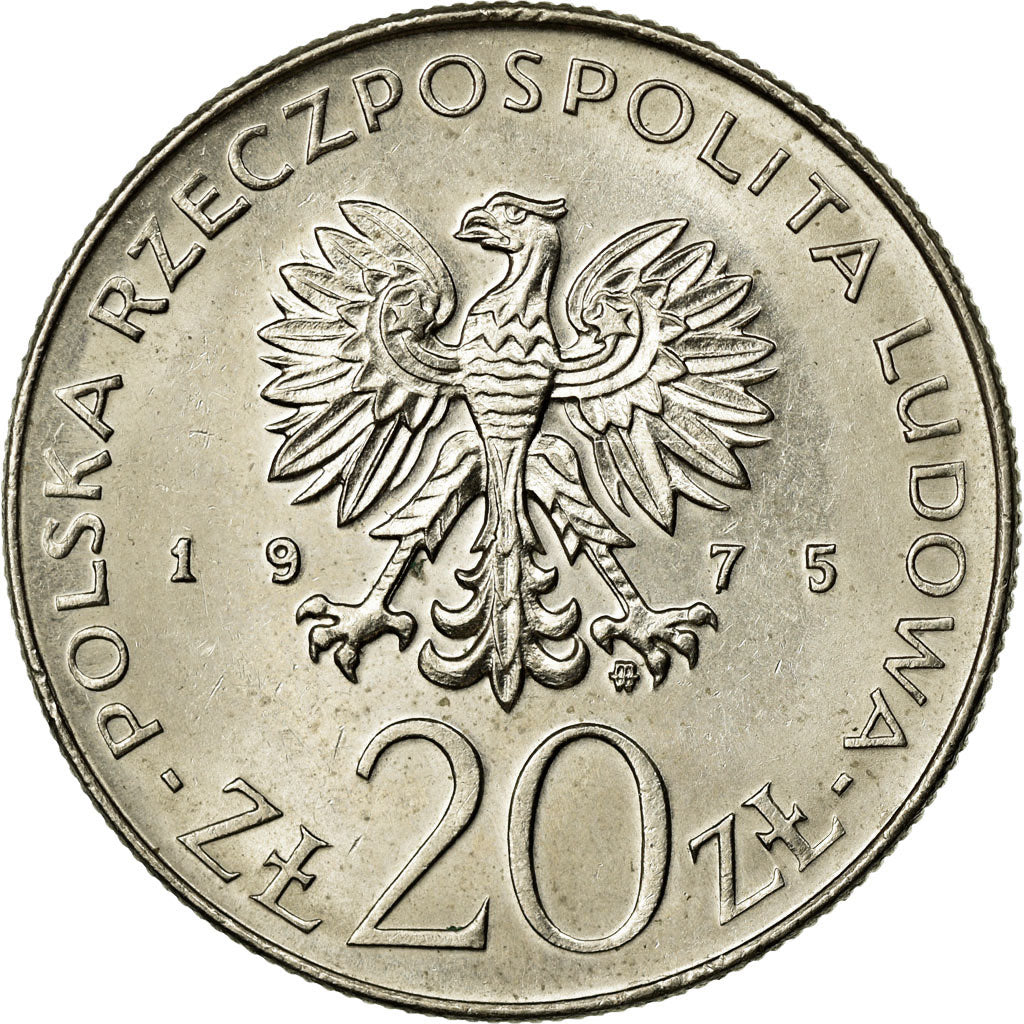 Coin, Poland, 20 Zlotych, 1975, Warsaw, AU(55-58), Copper-nickel, KM:75
